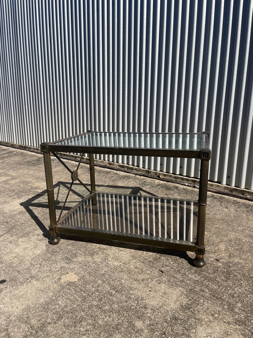 mastercraft glass and brass coffee/side table