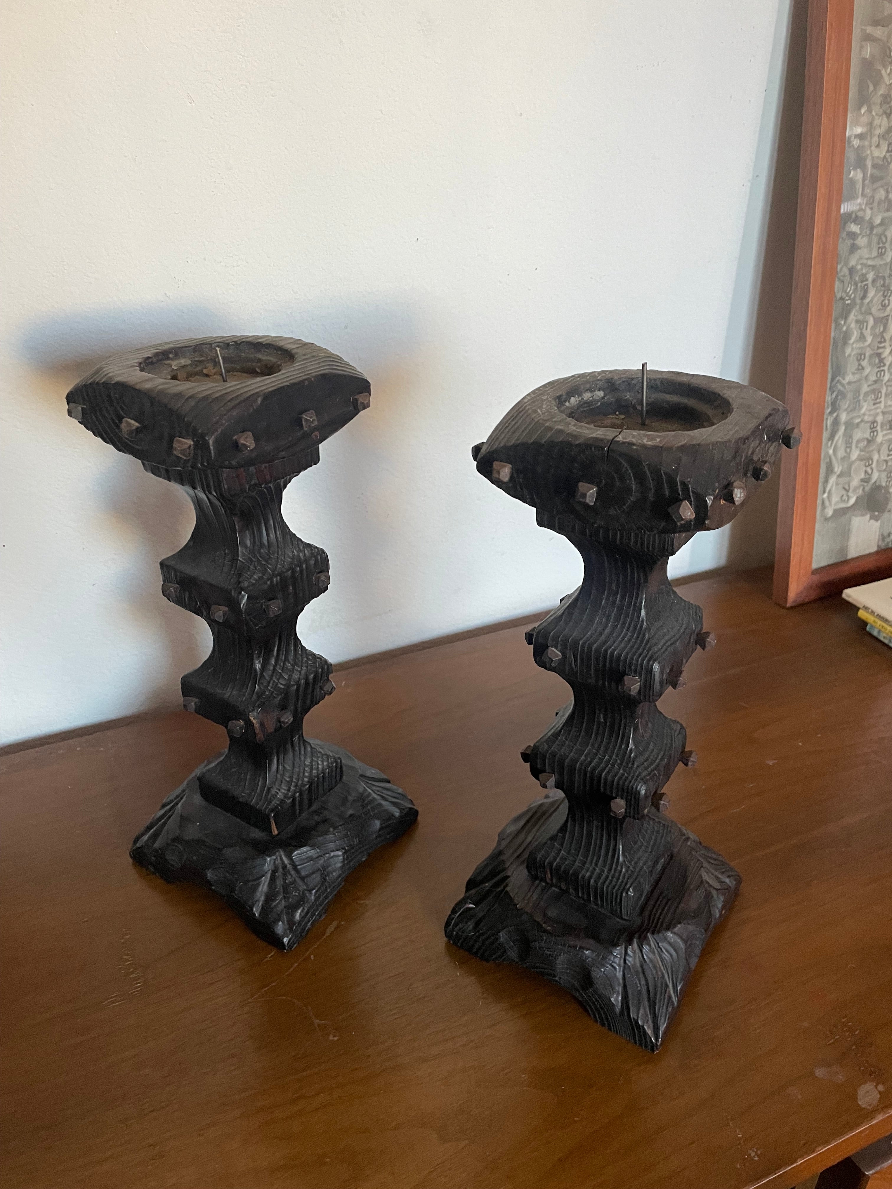 pair of dungeon vibes wooden candlesticks