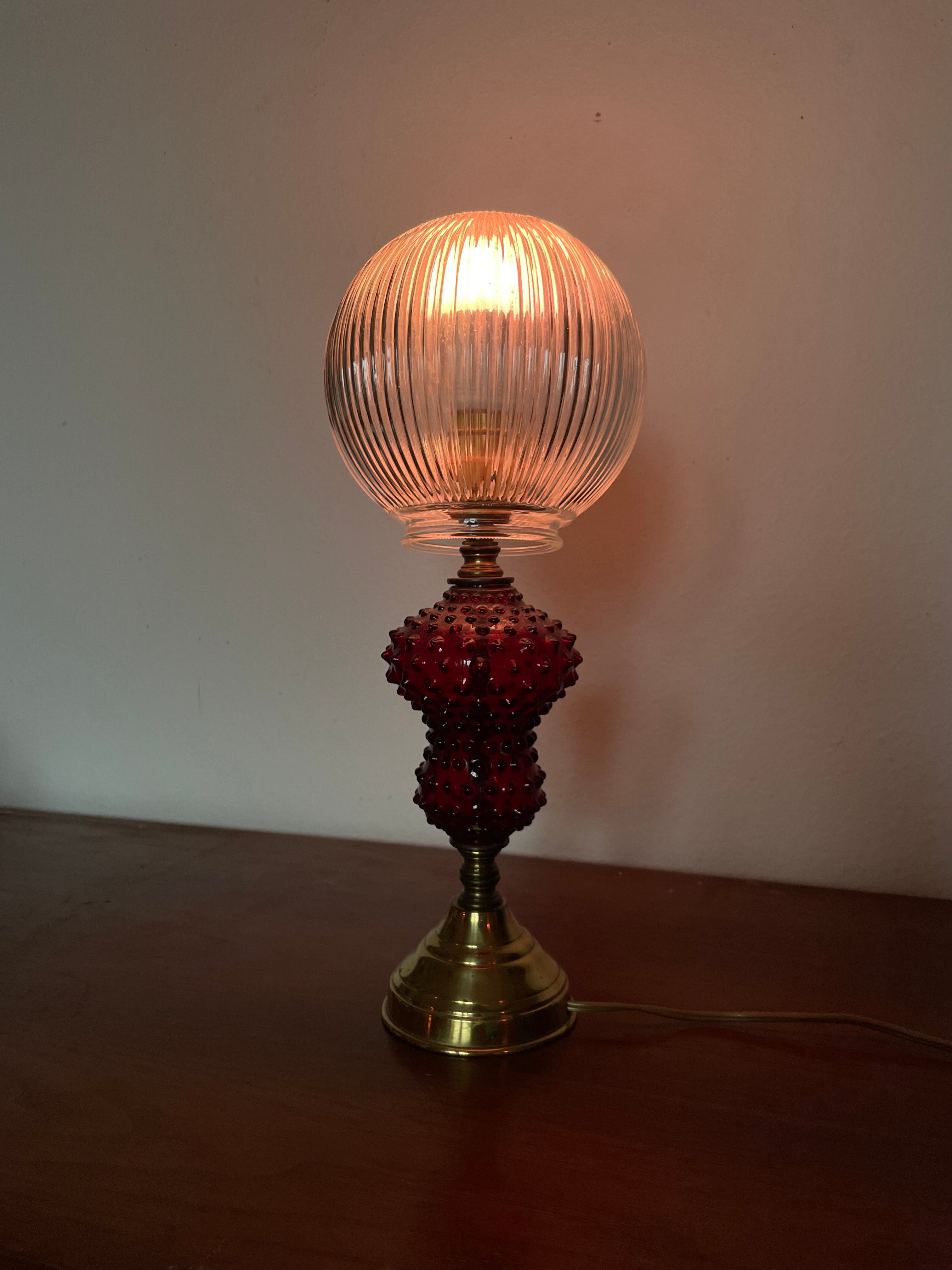 ruby glass and gold table lamp