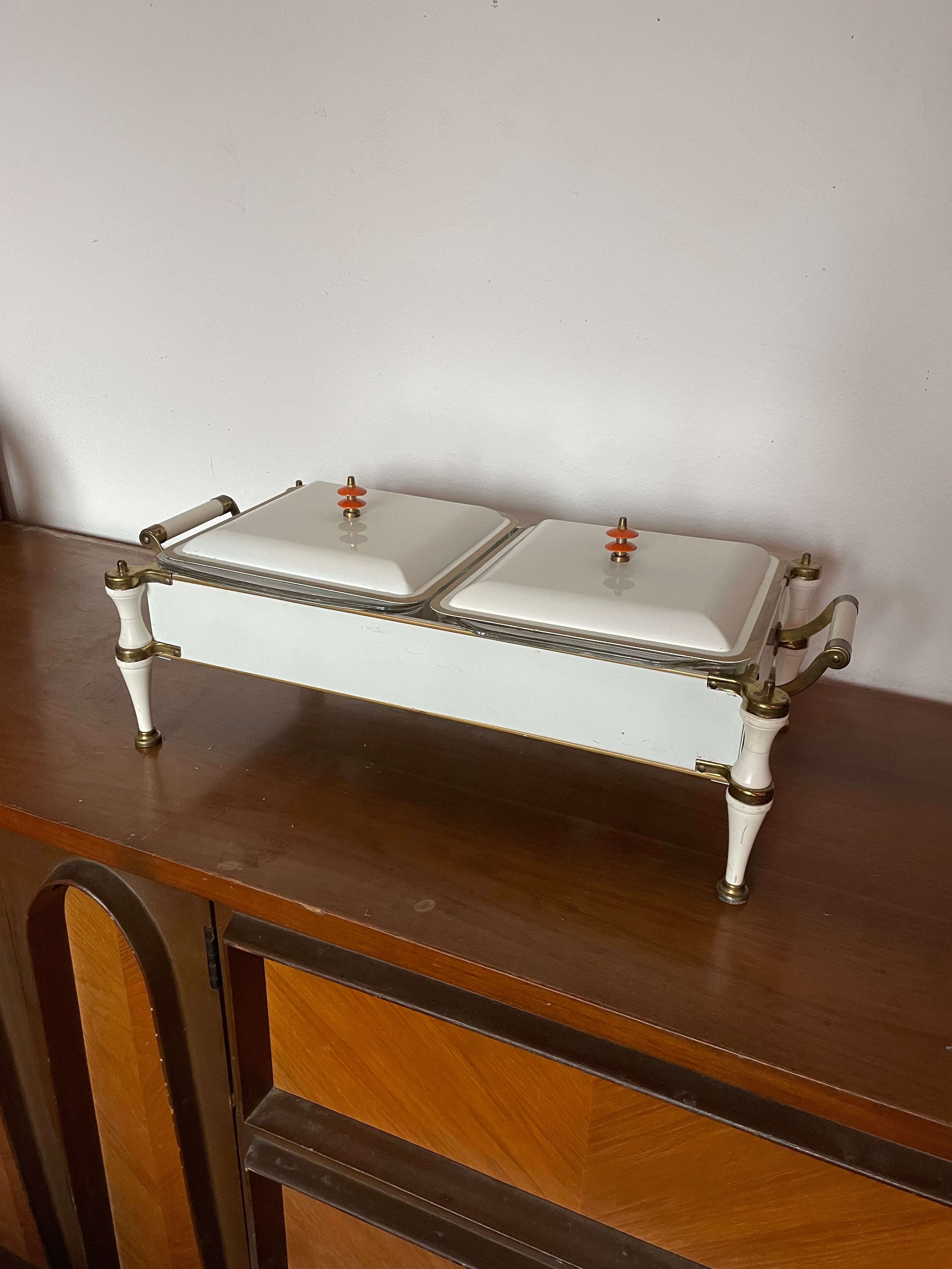 60’s double tray service pyrex glass