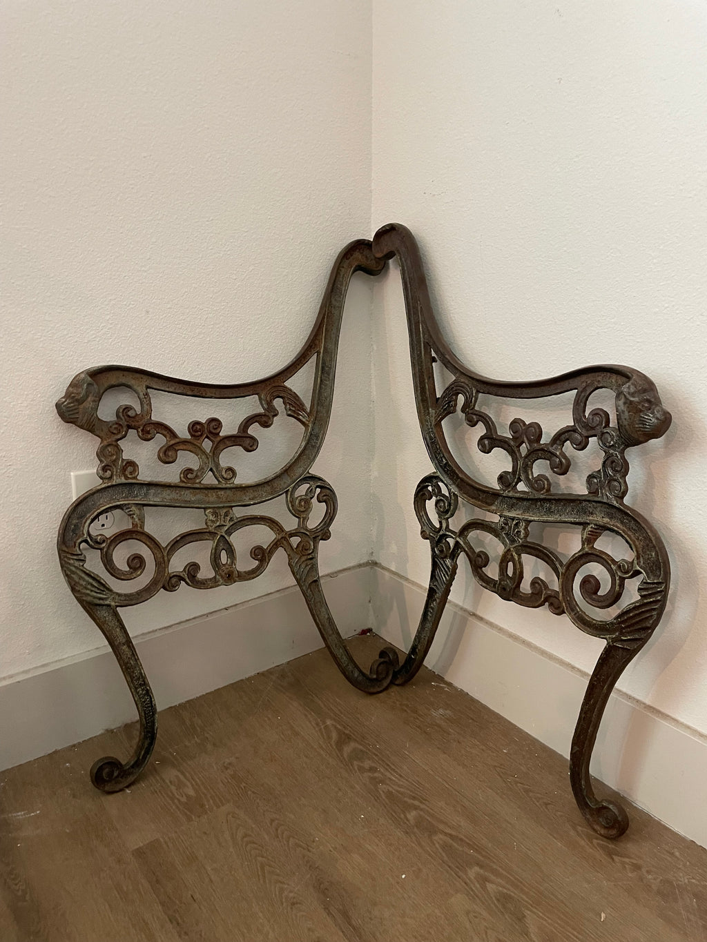 late 19th century french iron bench ends *rawr*