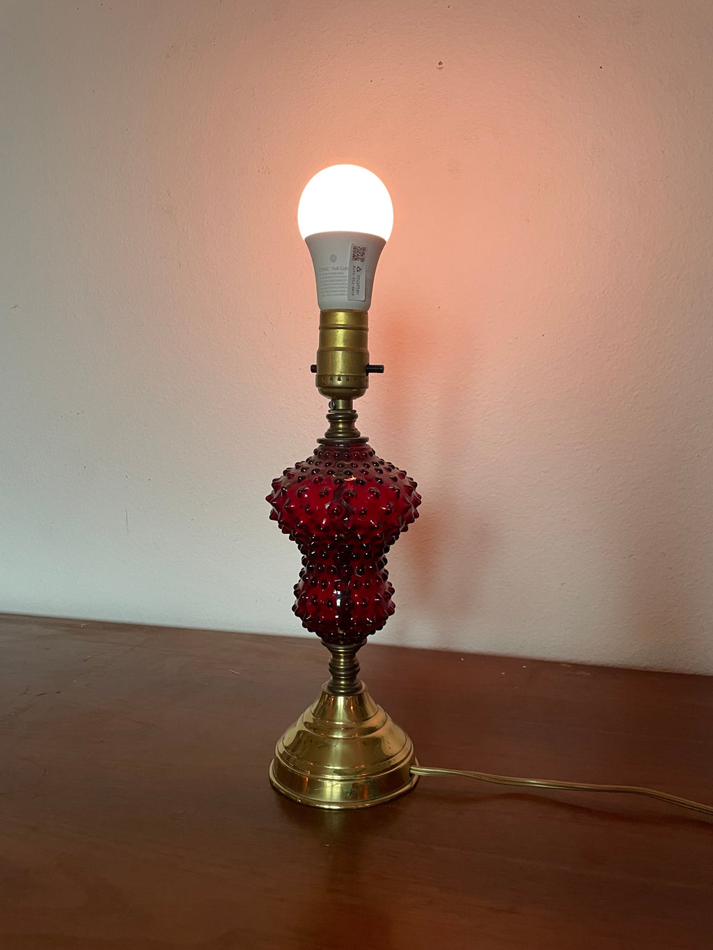 ruby glass and gold table lamp