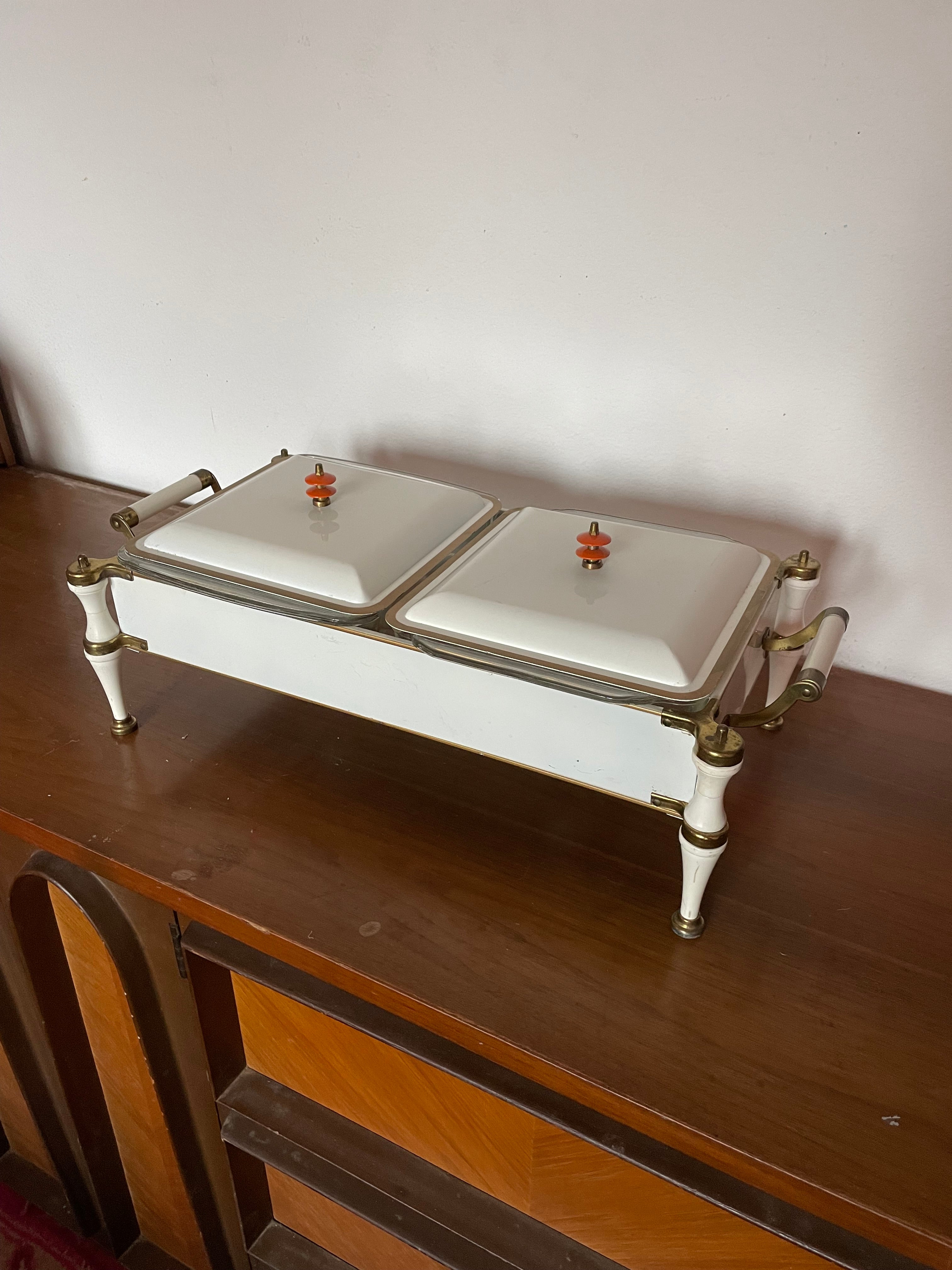 60’s double tray service pyrex glass