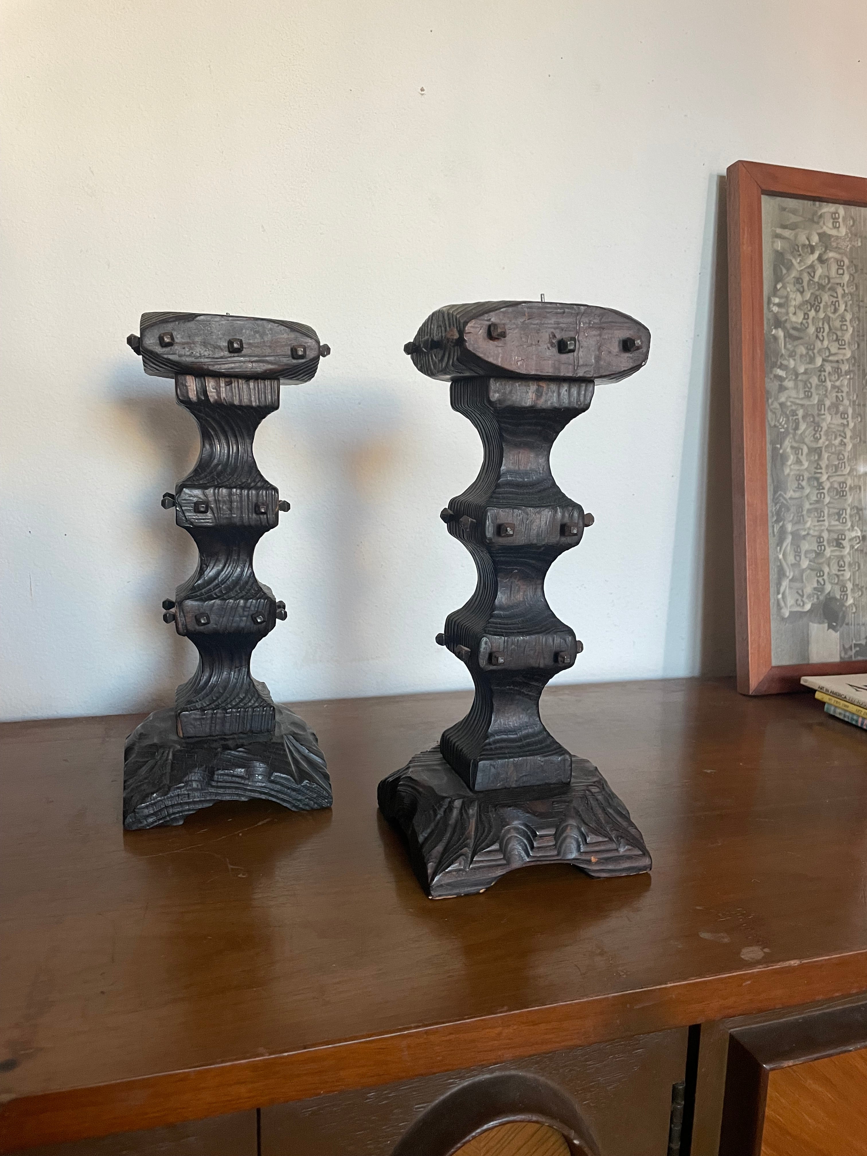 pair of dungeon vibes wooden candlesticks