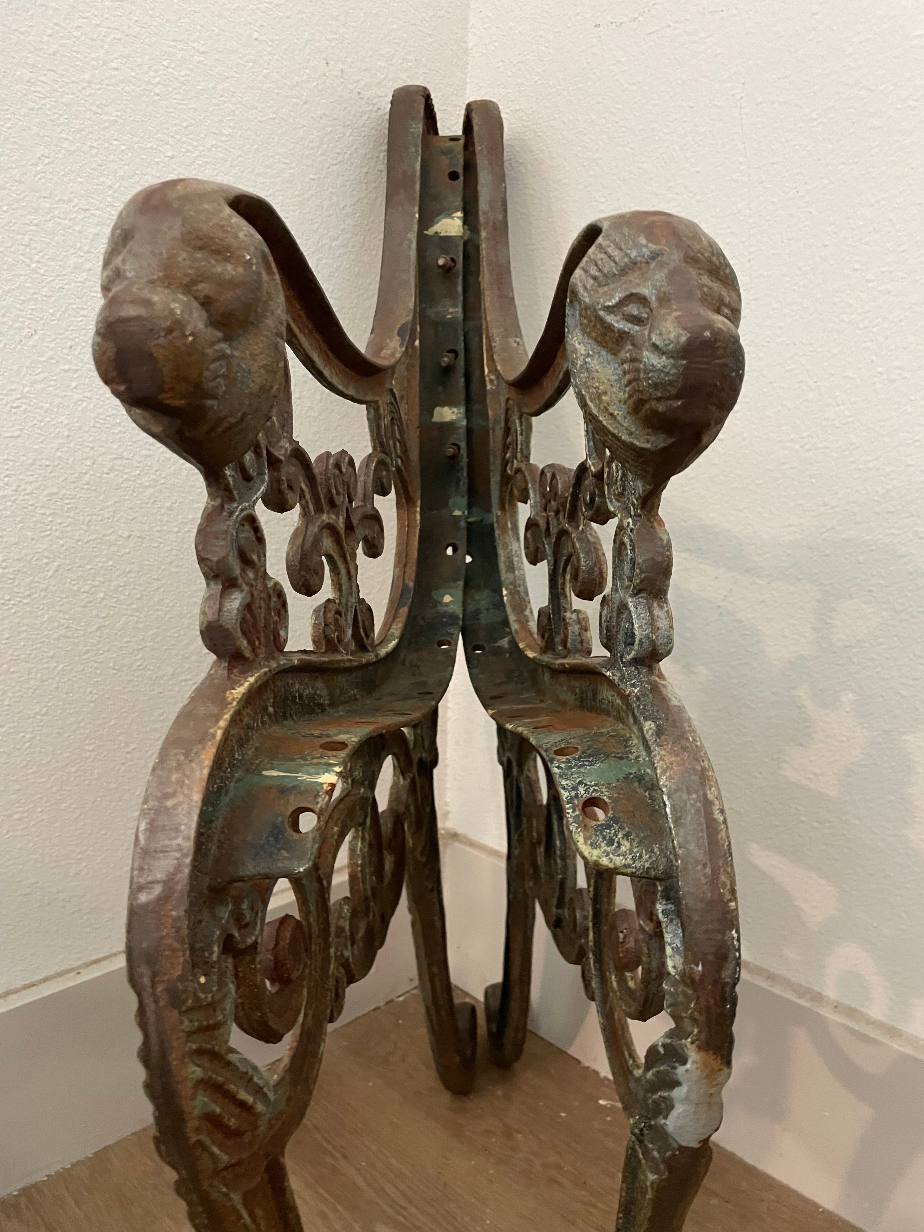 late 19th century french iron bench ends *rawr*