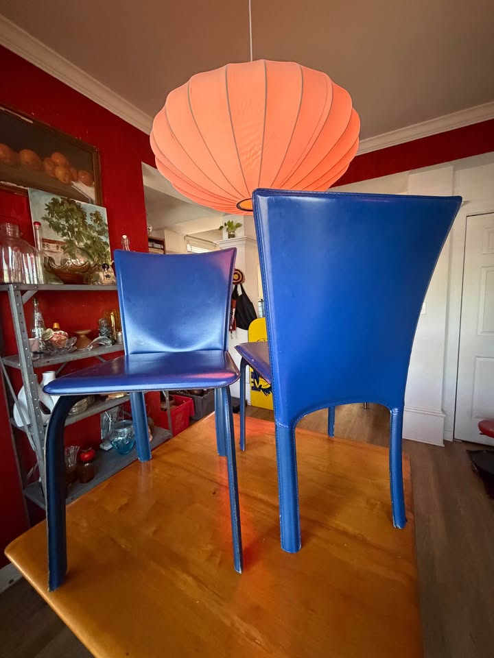 Pair of Vintage 80s Postmodern Cobalt Blue Dining Chairs