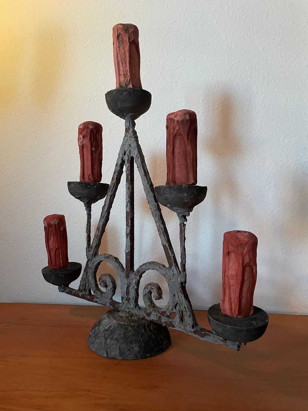 really weird but cool candelabra with five candle figures