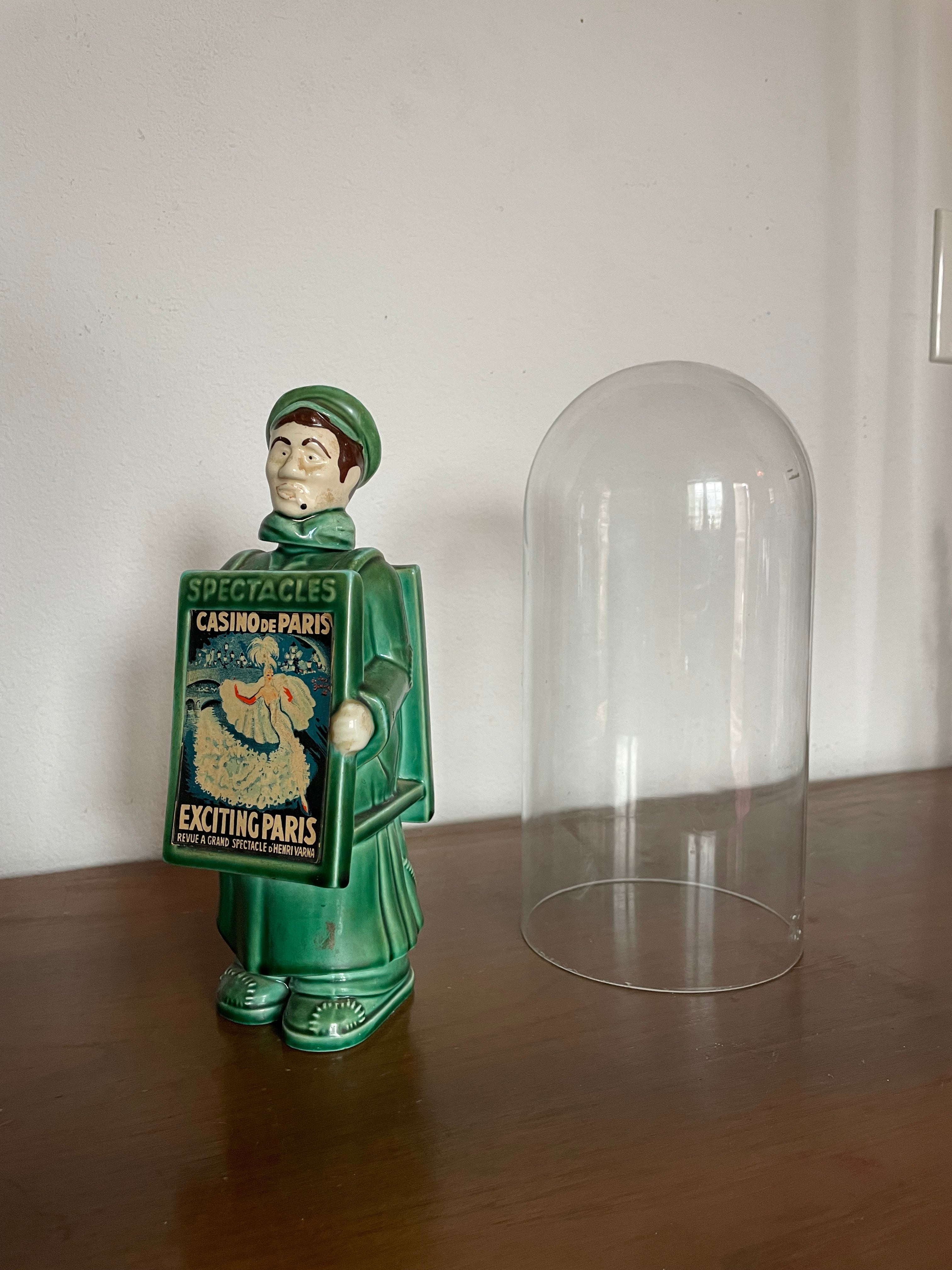 50's parisian ceramic liquor bottle in bell glass