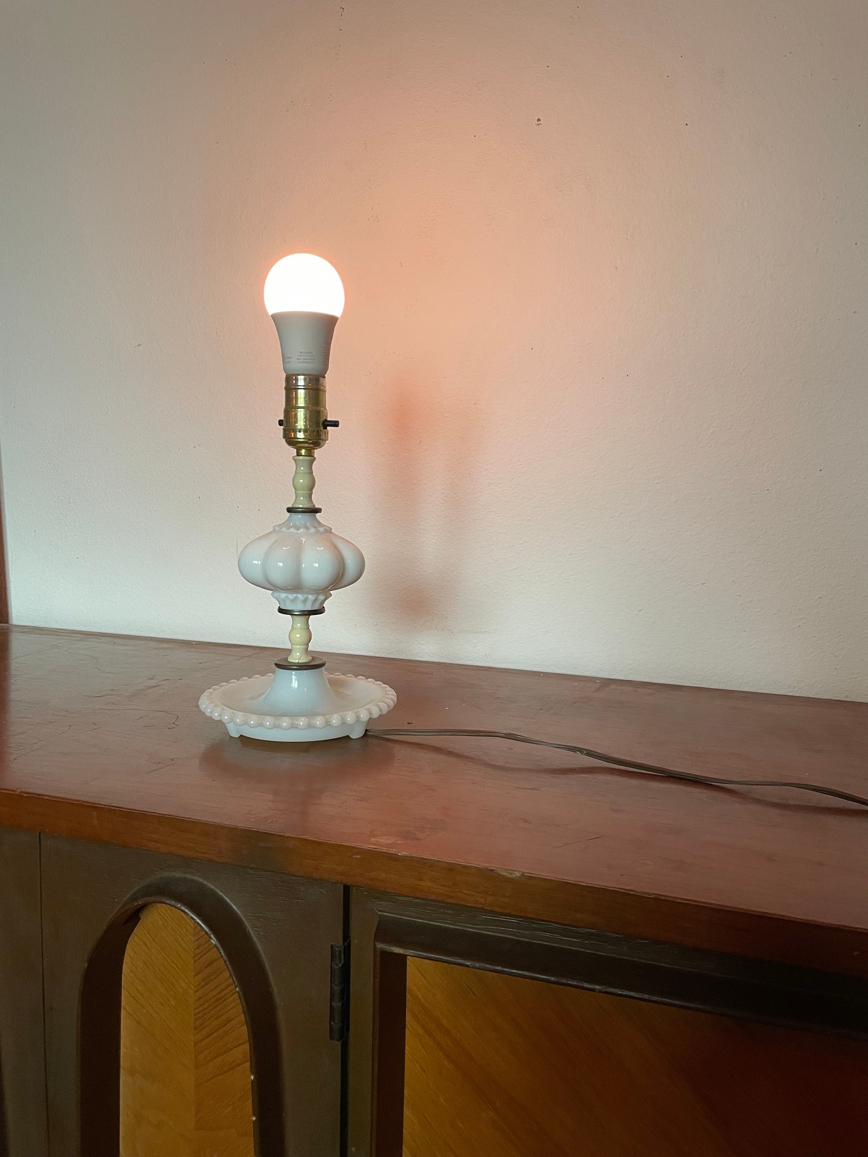 ornate milk glass table lamp
