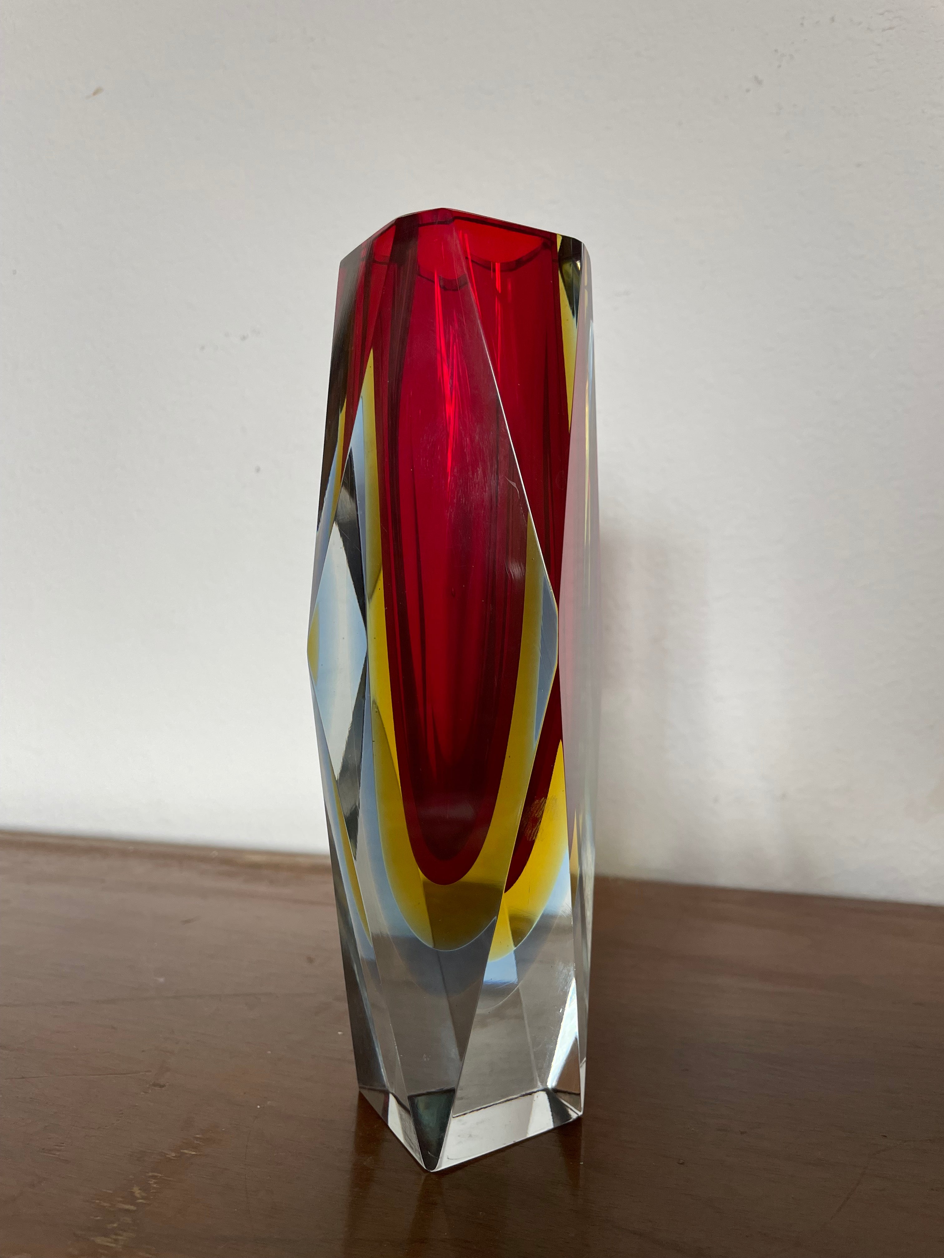 murano sommerso faceted vase in ruby and amber