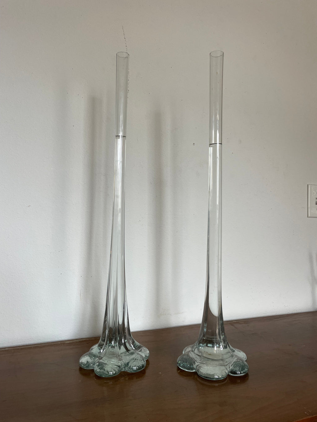 pair of 28 inch handblown bud vases