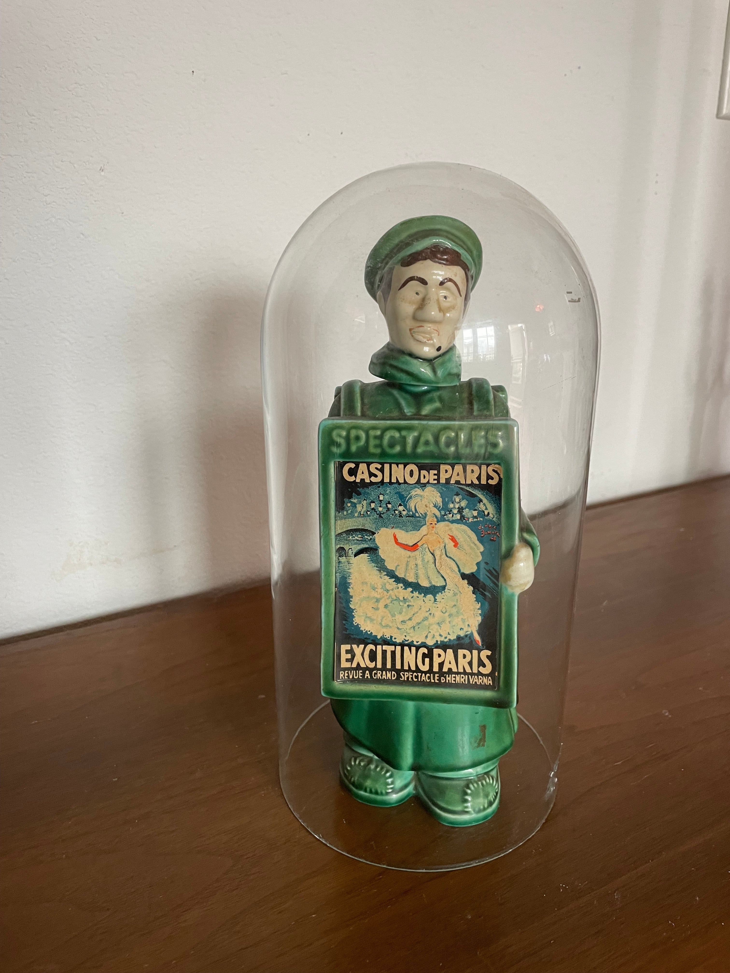 50's parisian ceramic liquor bottle in bell glass