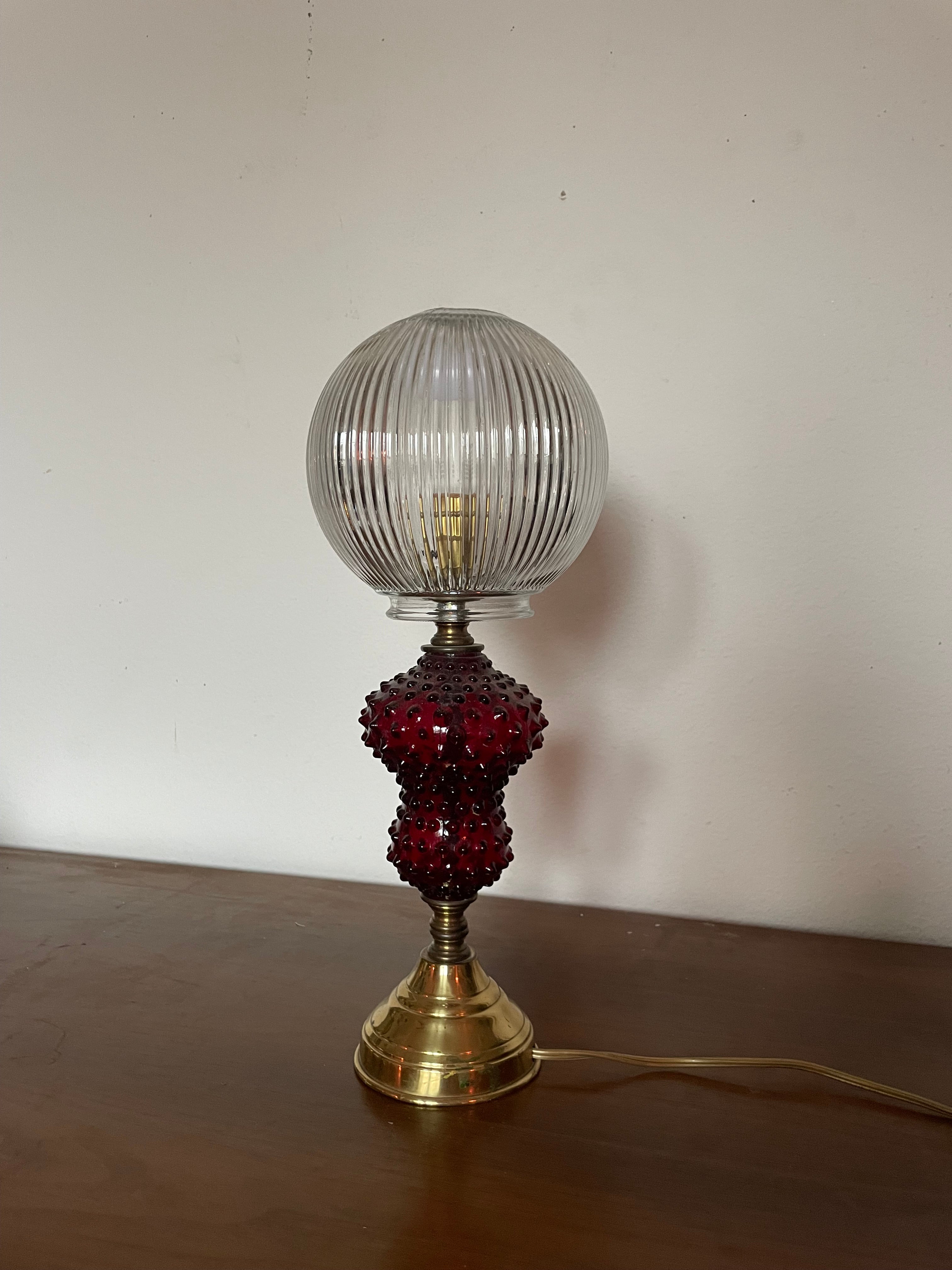 ruby glass and gold table lamp