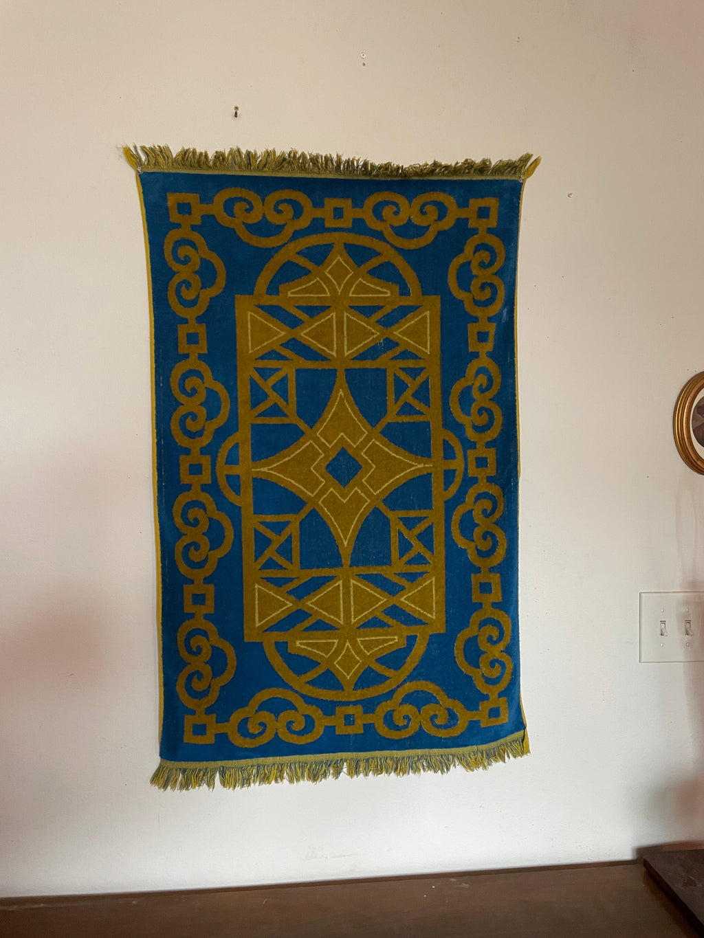 vintage blue and yellow sears bathmat