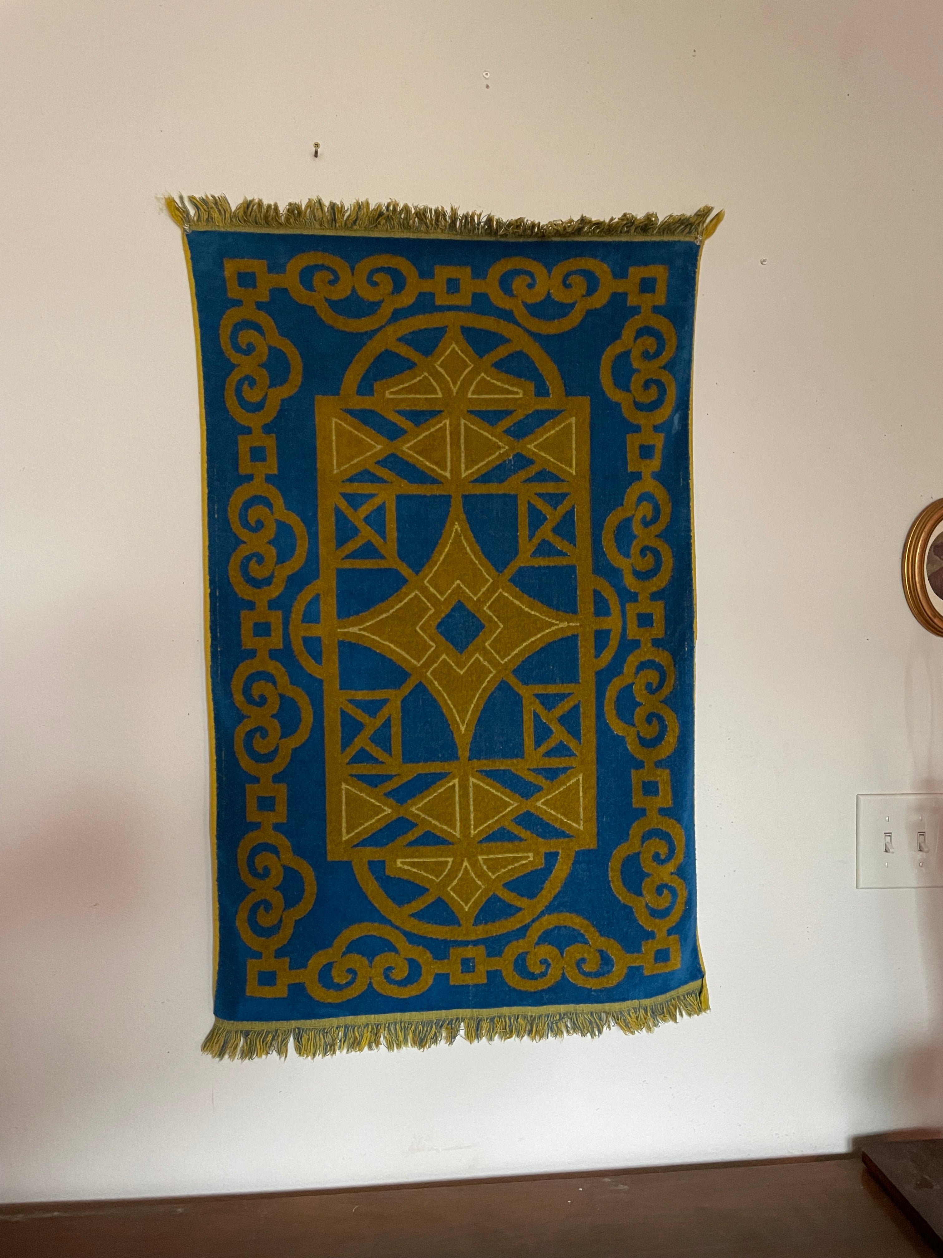 vintage blue and yellow sears bathmat