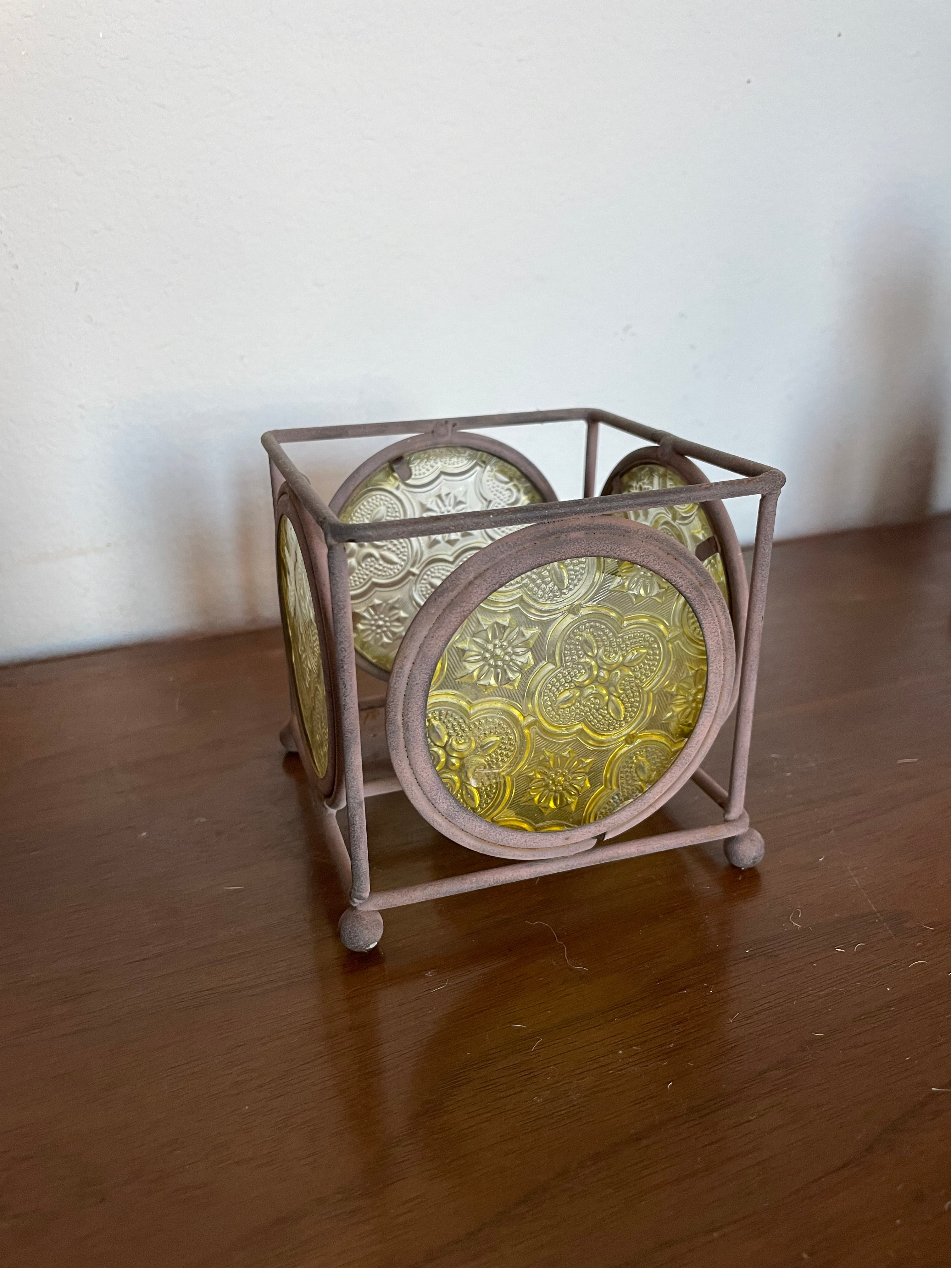 3 fifties tea light holders vintage glass