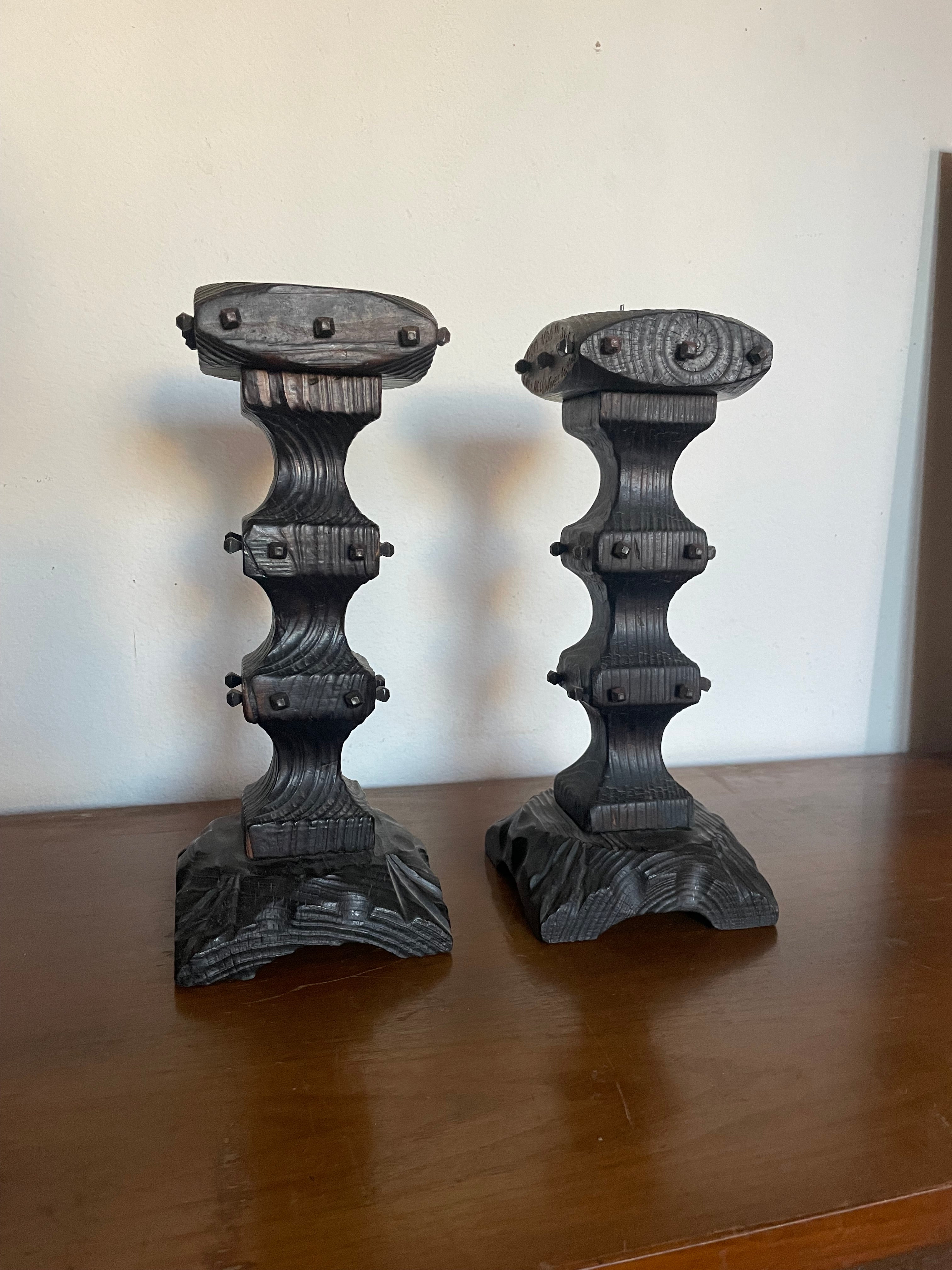 pair of dungeon vibes wooden candlesticks