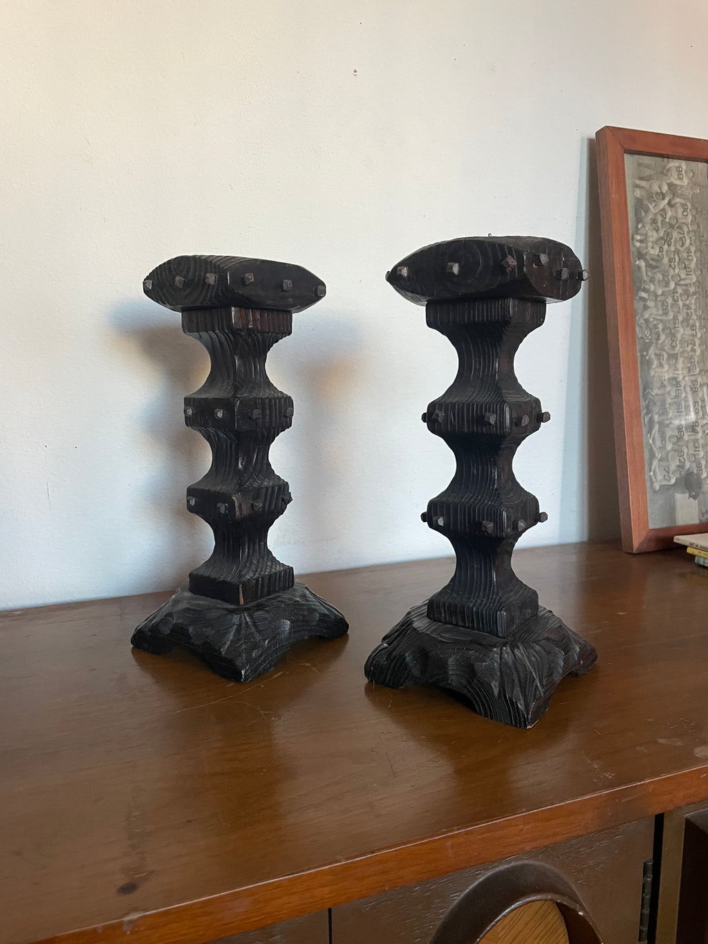 pair of dungeon vibes wooden candlesticks