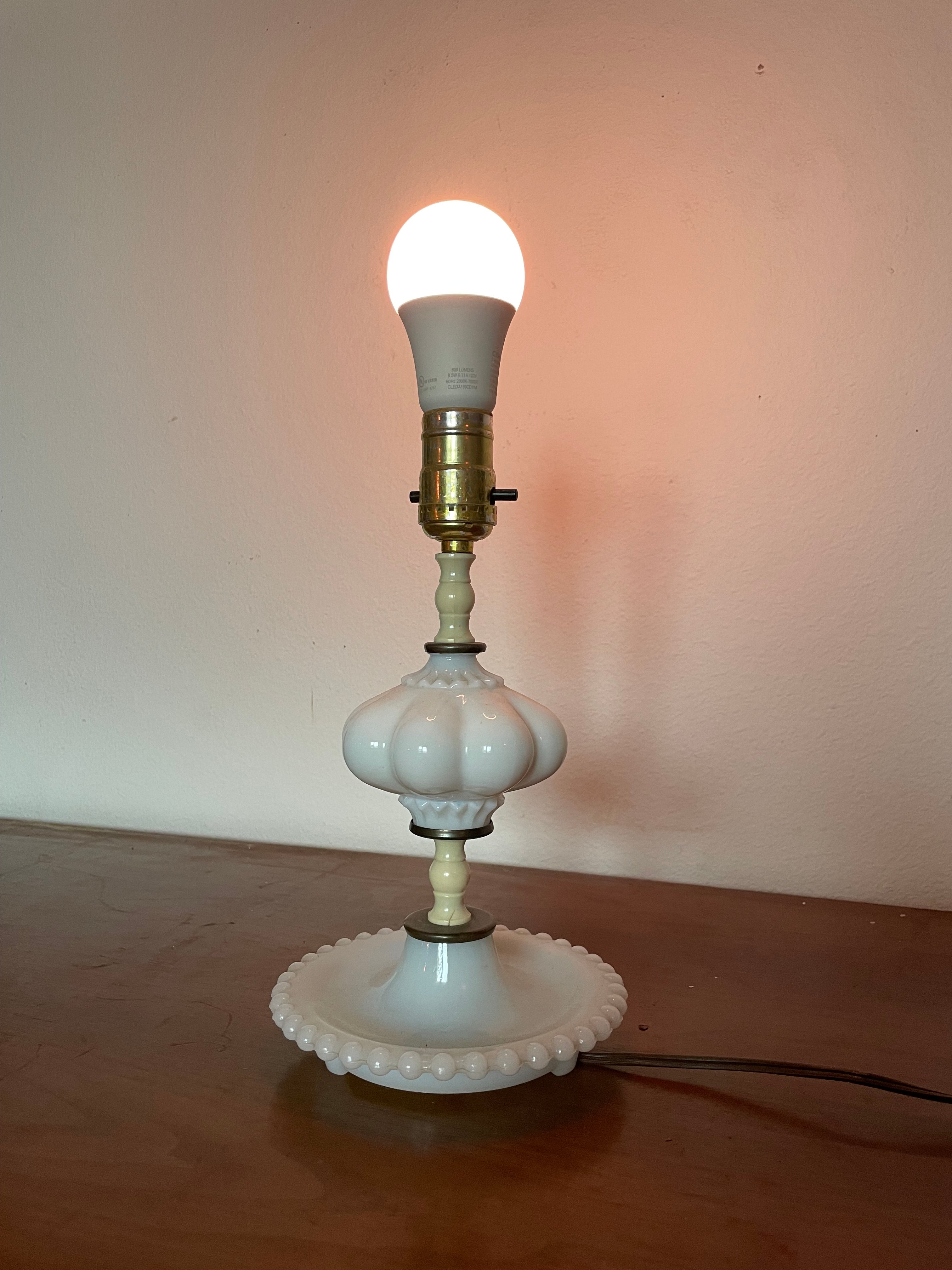 ornate milk glass table lamp