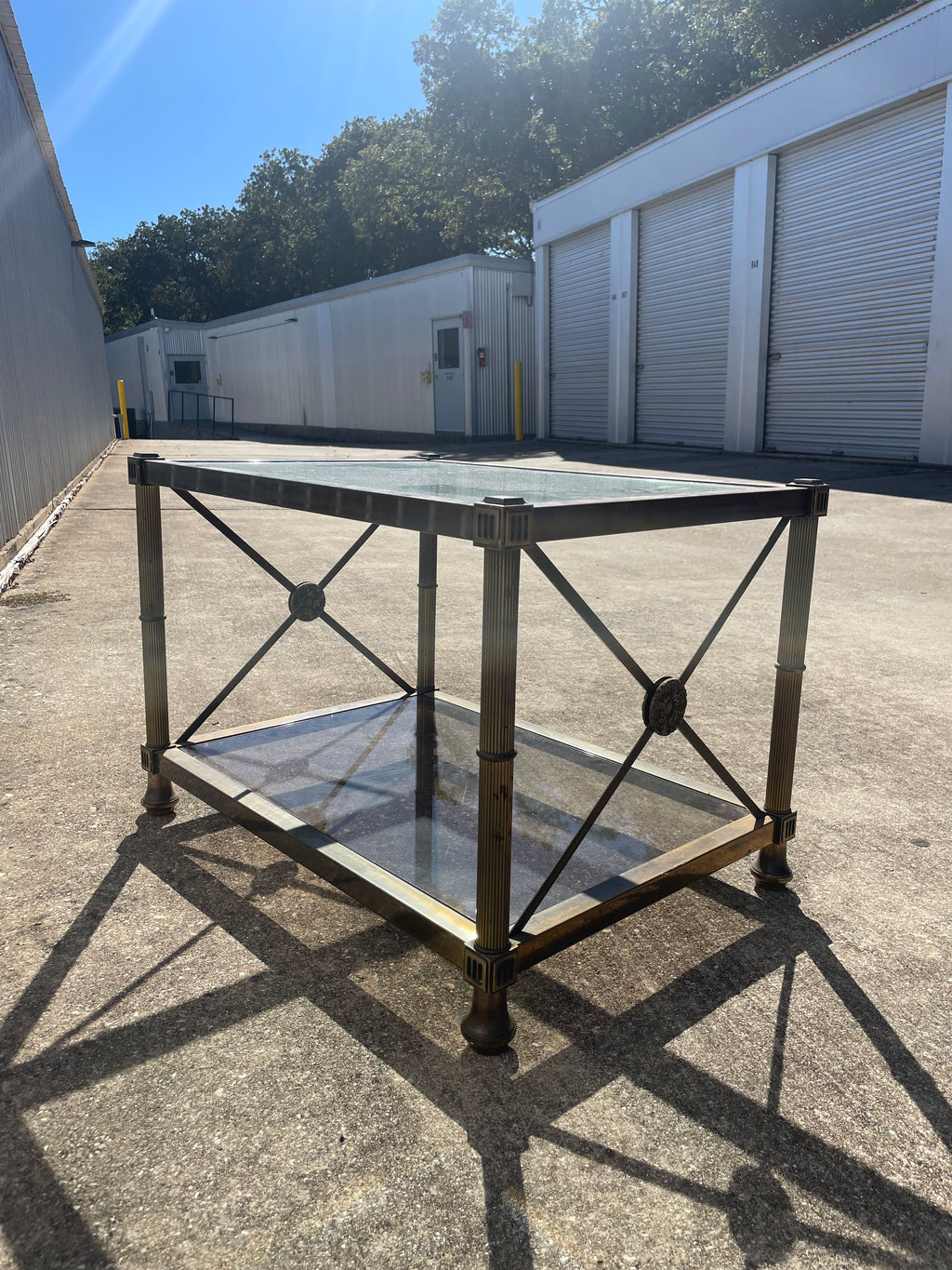 mastercraft glass and brass coffee/side table