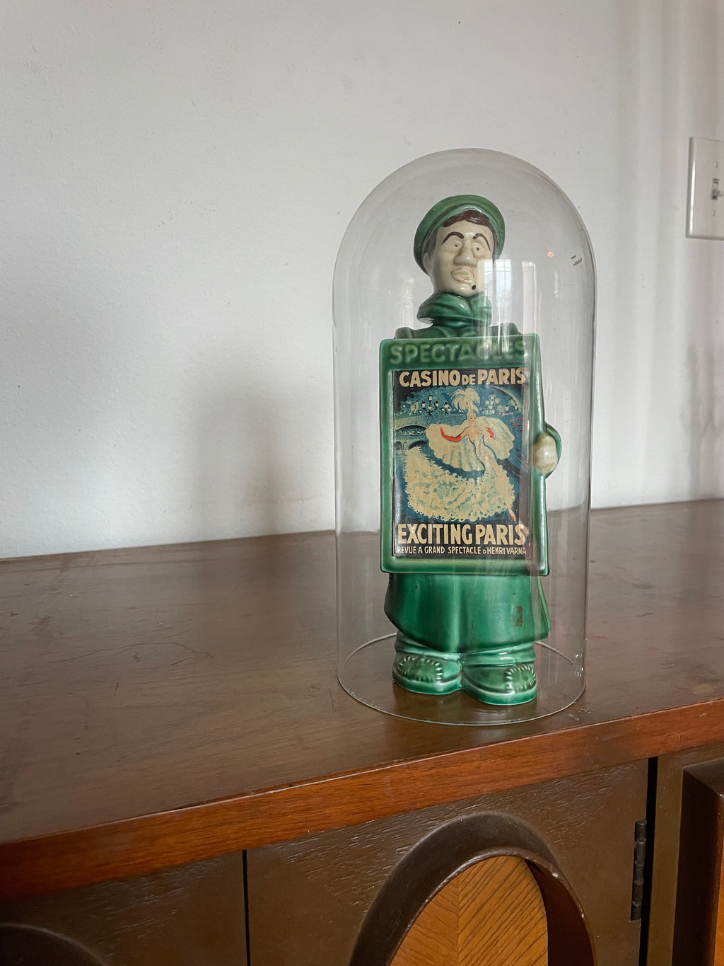 50's parisian ceramic liquor bottle in bell glass