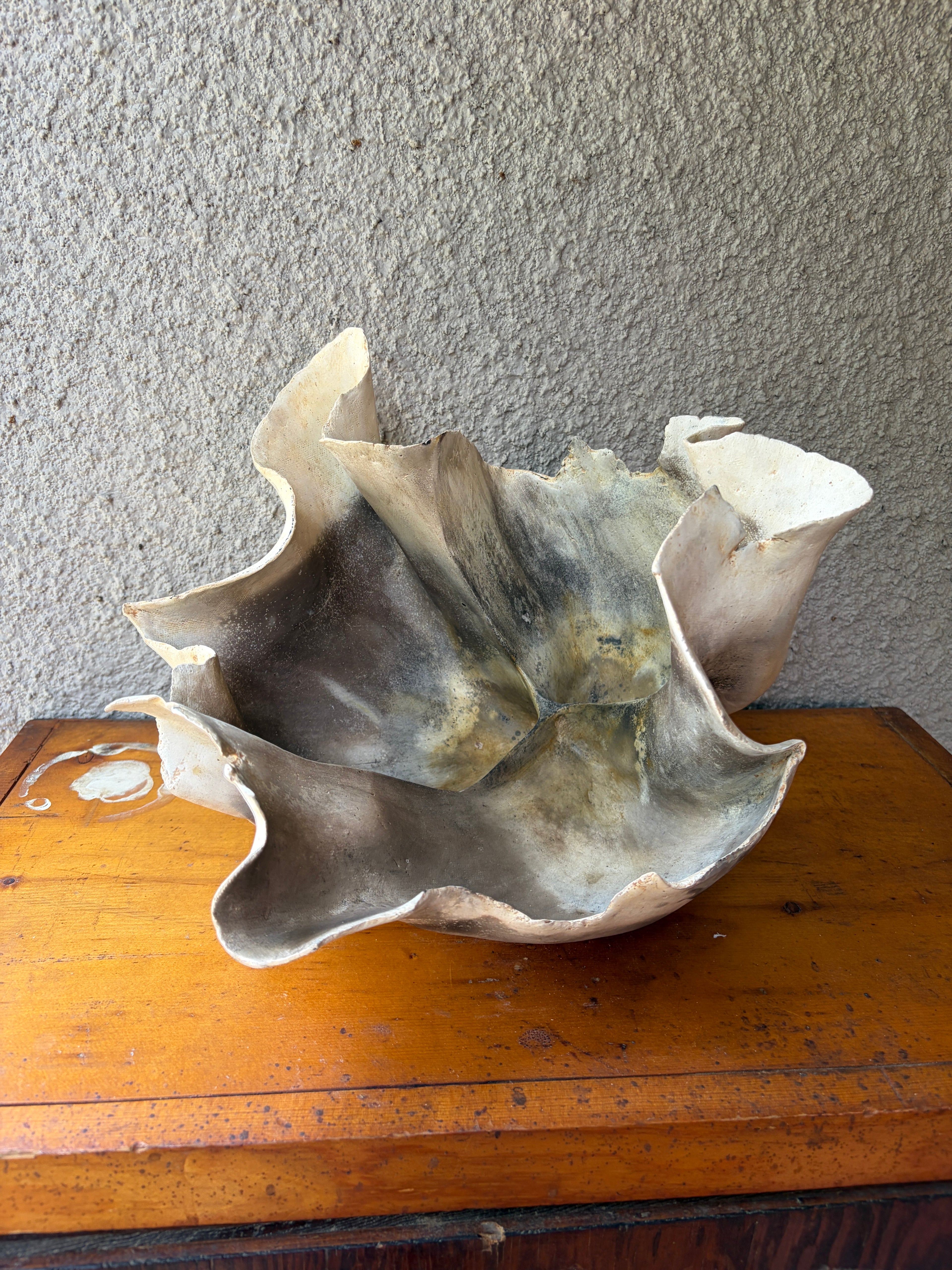 Tissue paper ceramic vessel by Grenier