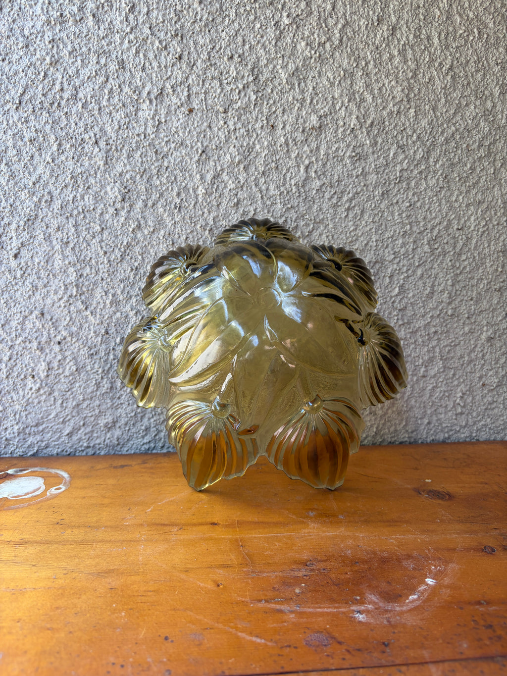 1950's floral amber pressed glass bowl