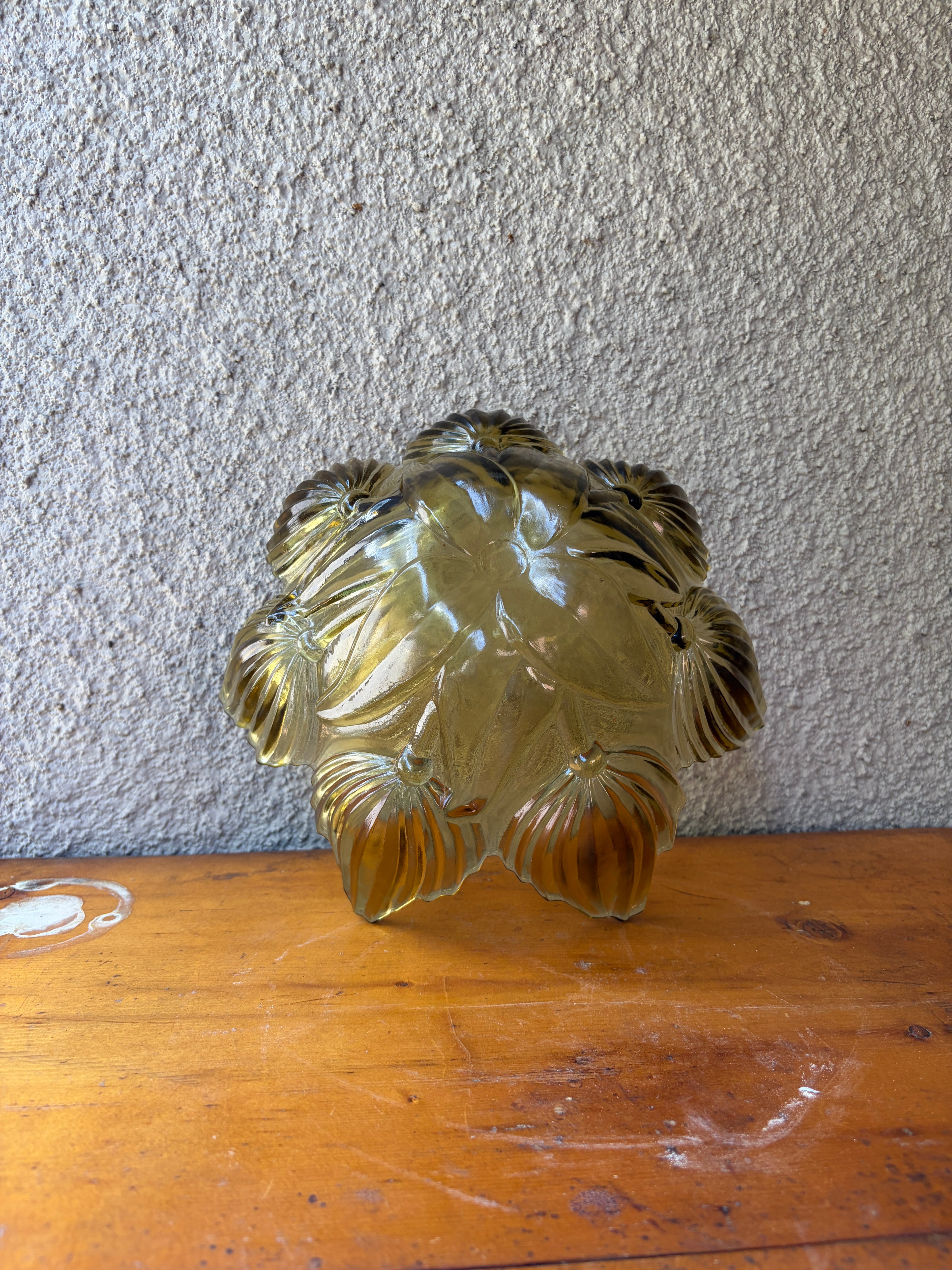 1950's floral amber pressed glass bowl