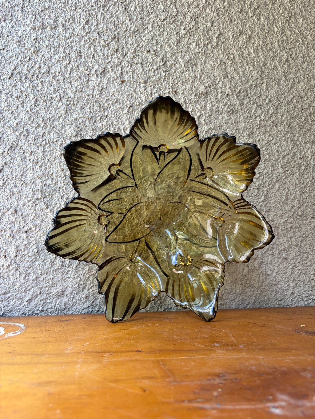 1950's floral amber pressed glass bowl