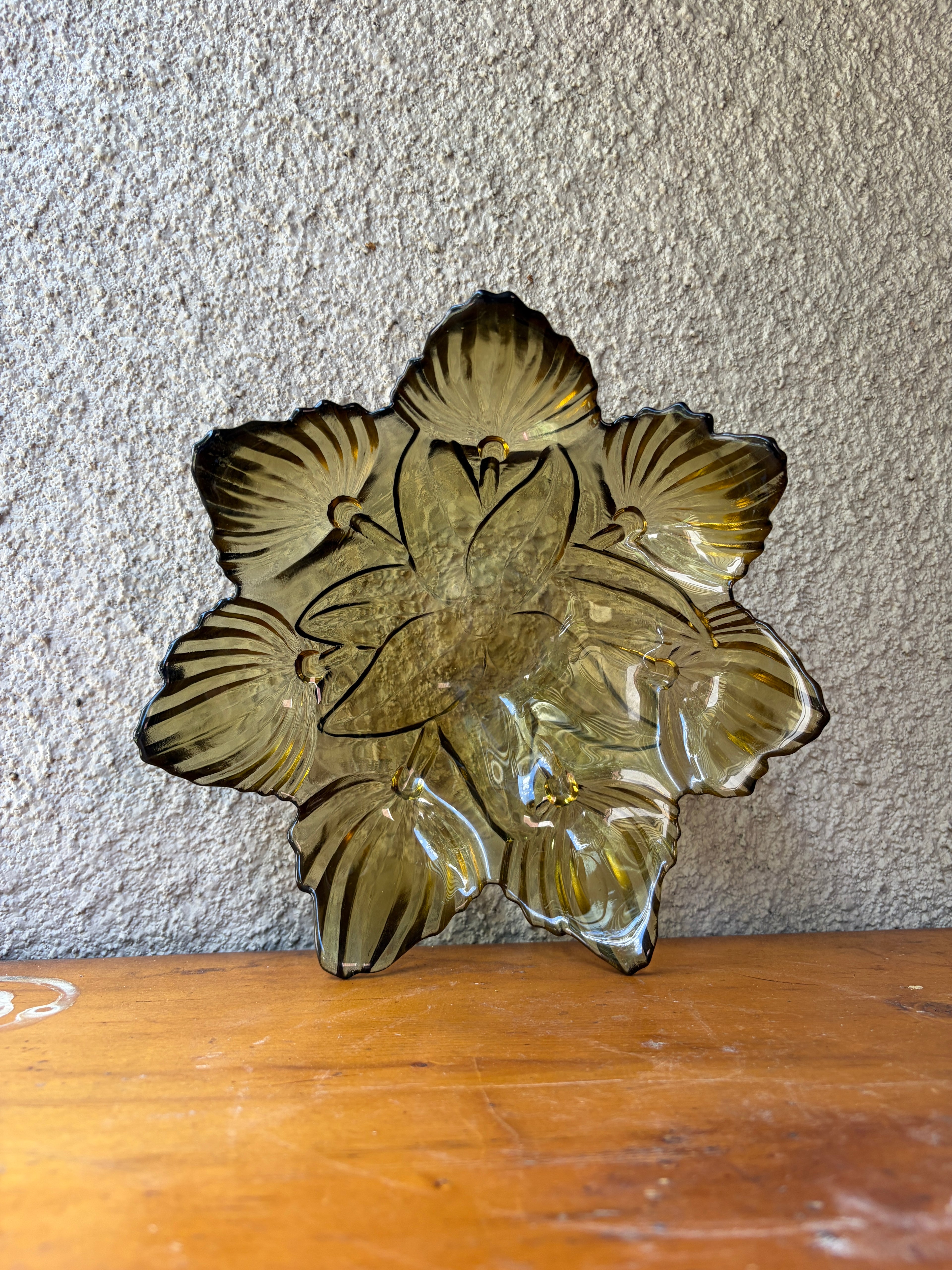 1950's floral amber pressed glass bowl