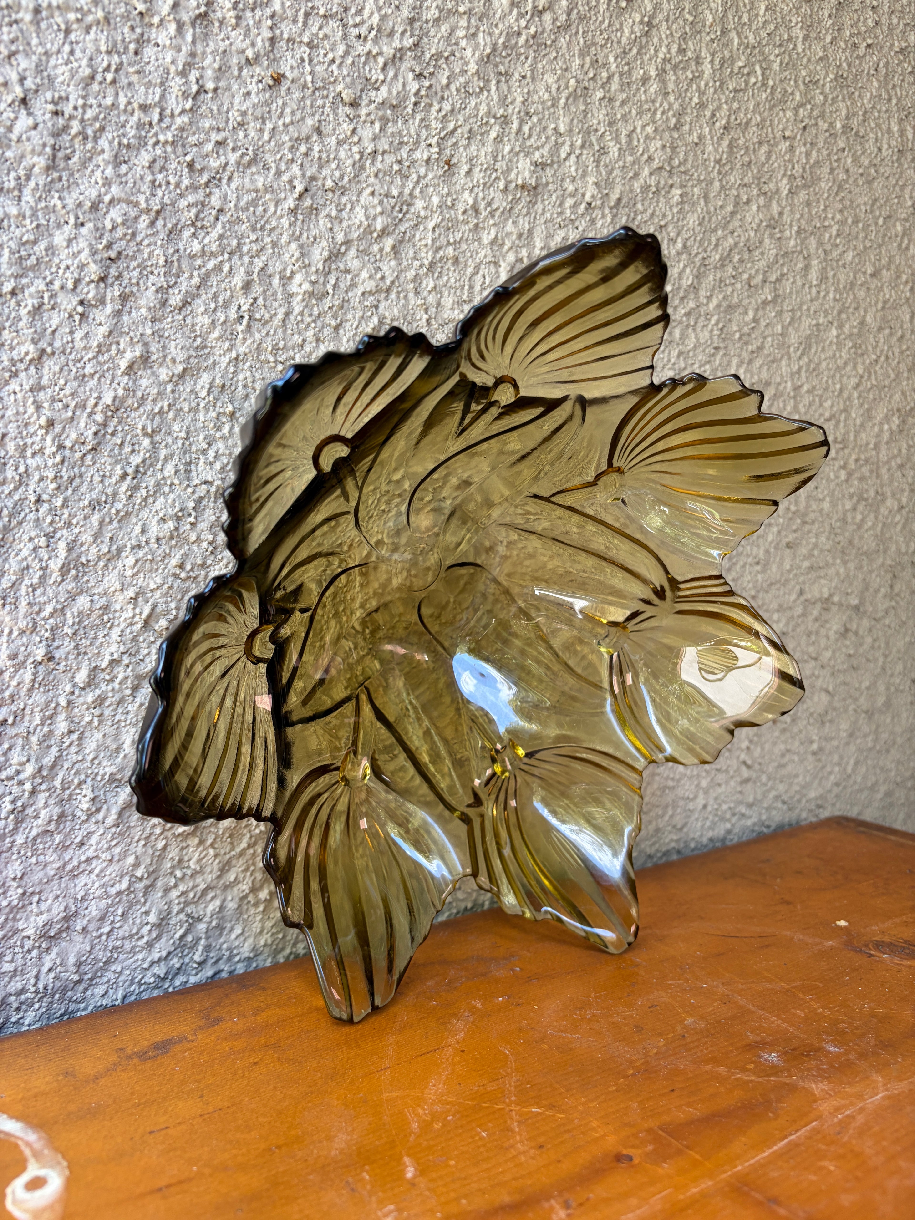 1950's floral amber pressed glass bowl