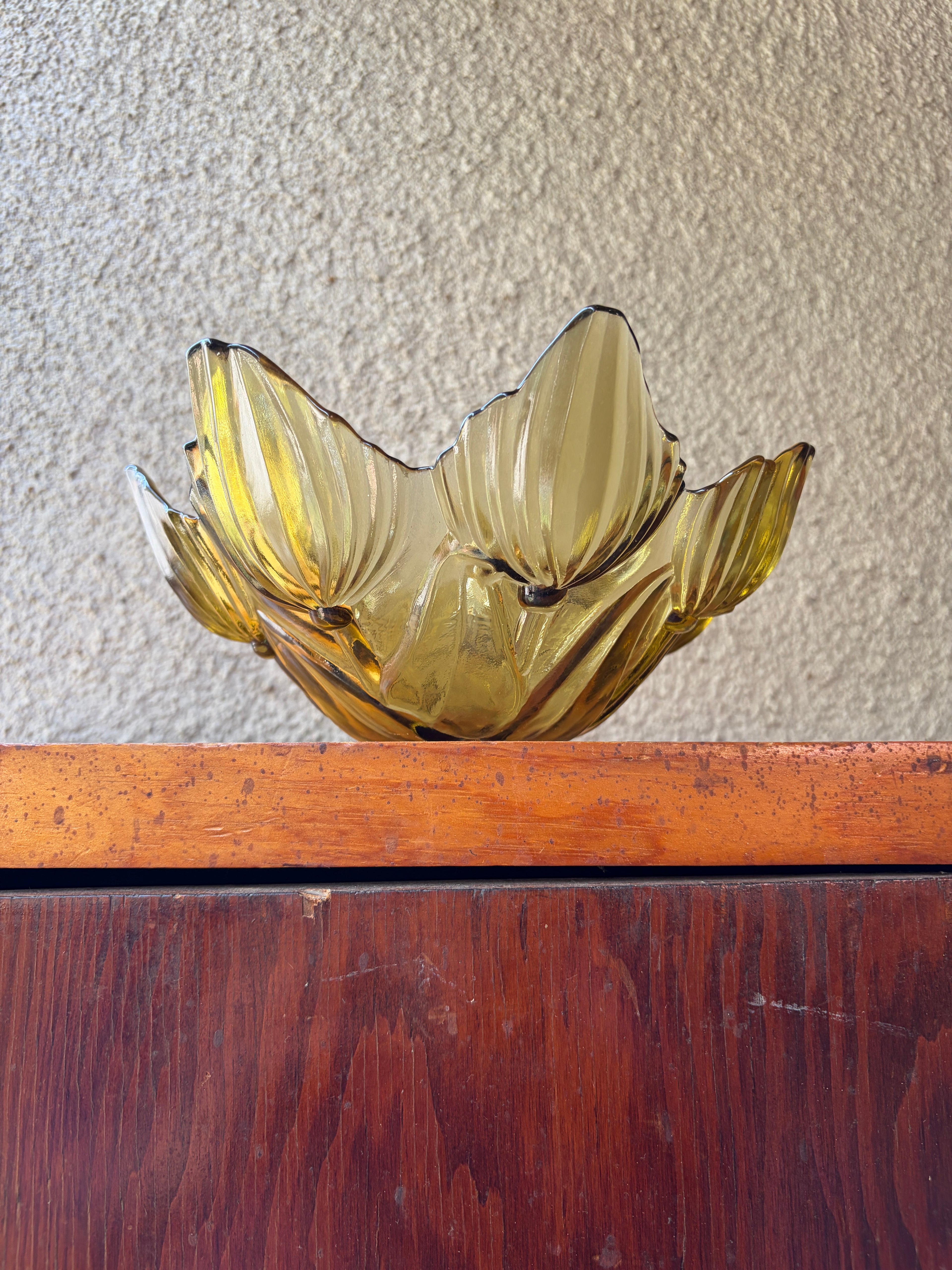 1950's floral amber pressed glass bowl