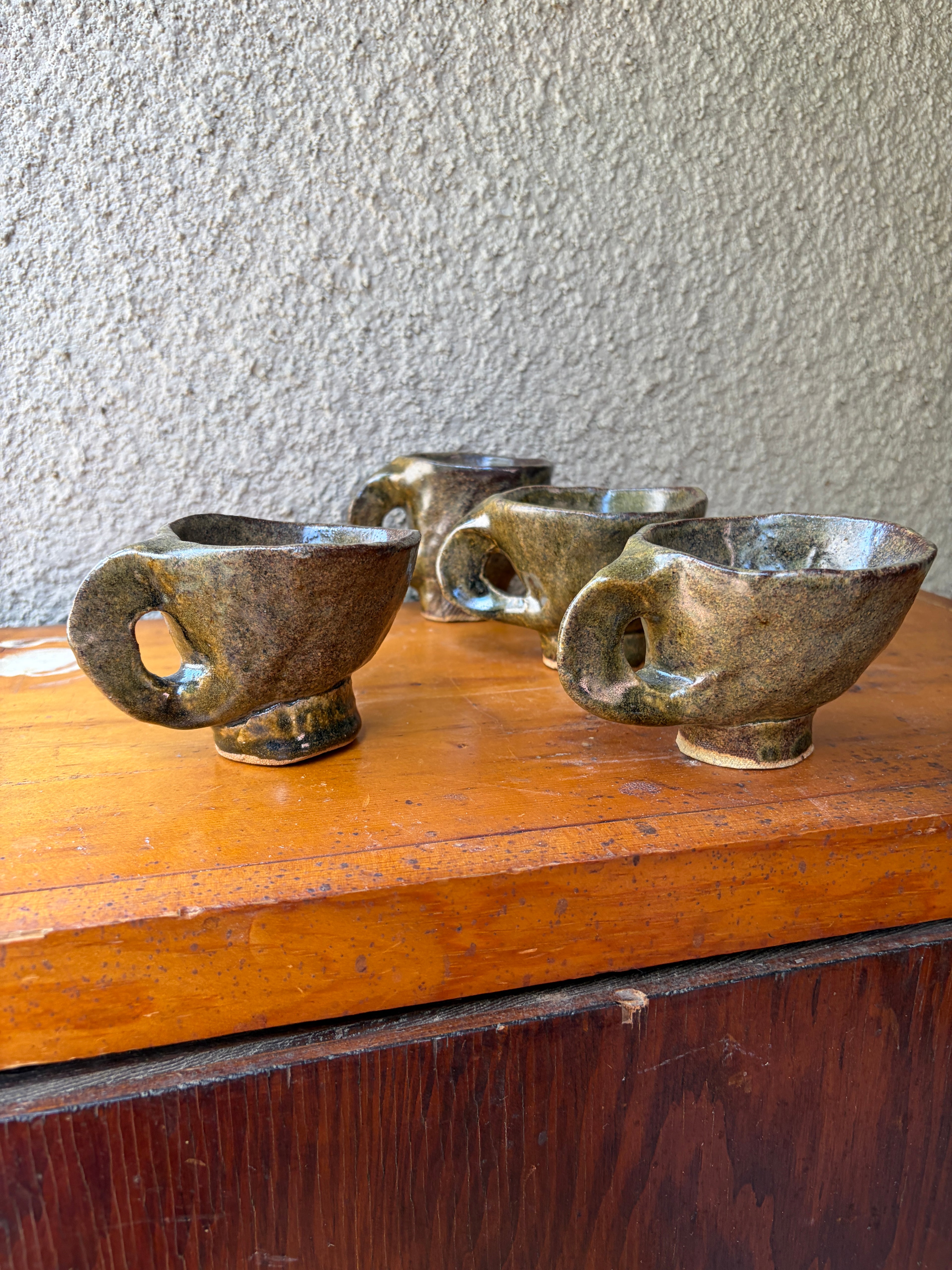 set of 4 ceramic pinch pot teacups