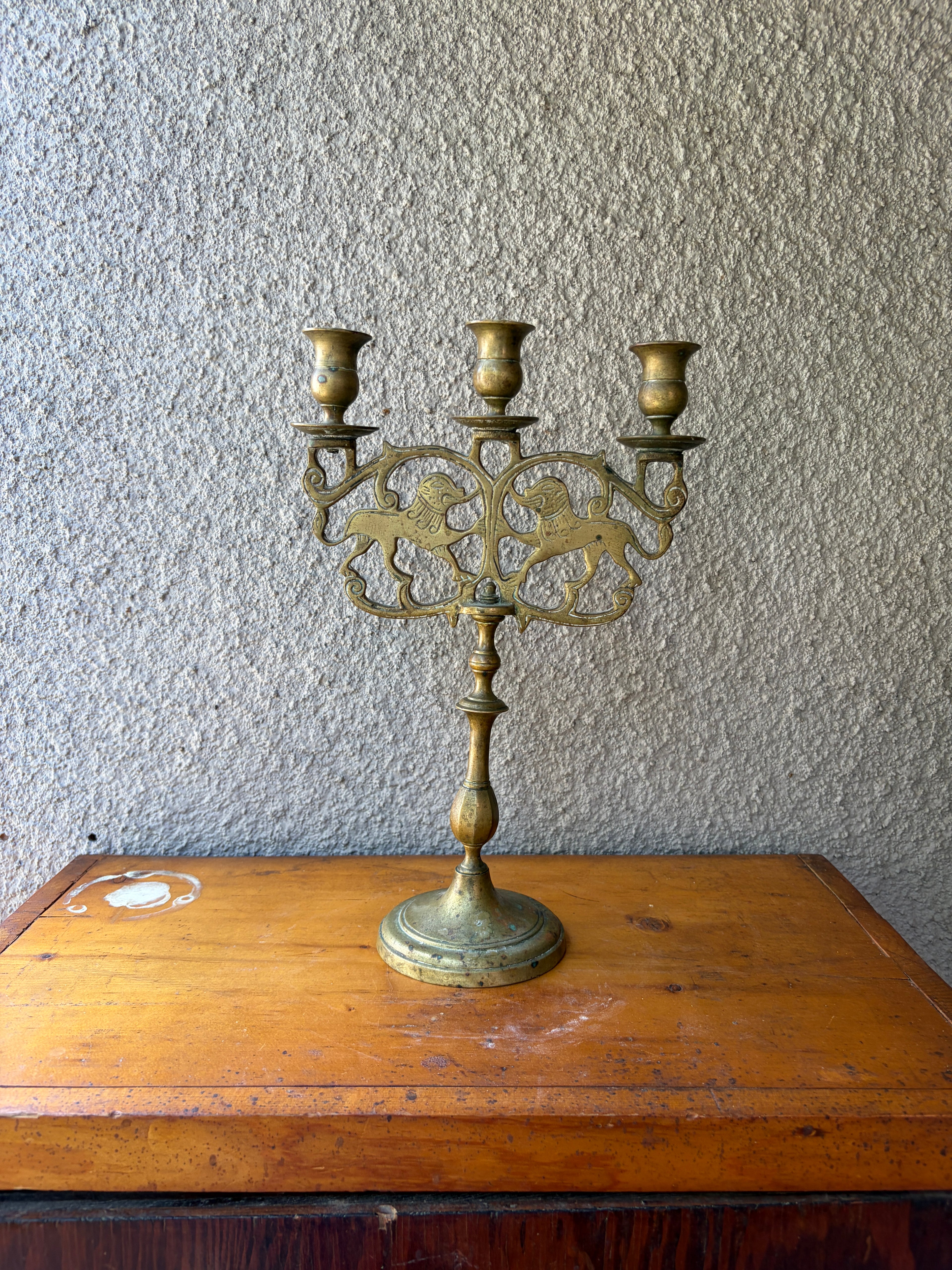 double lions of judah brass candelabra