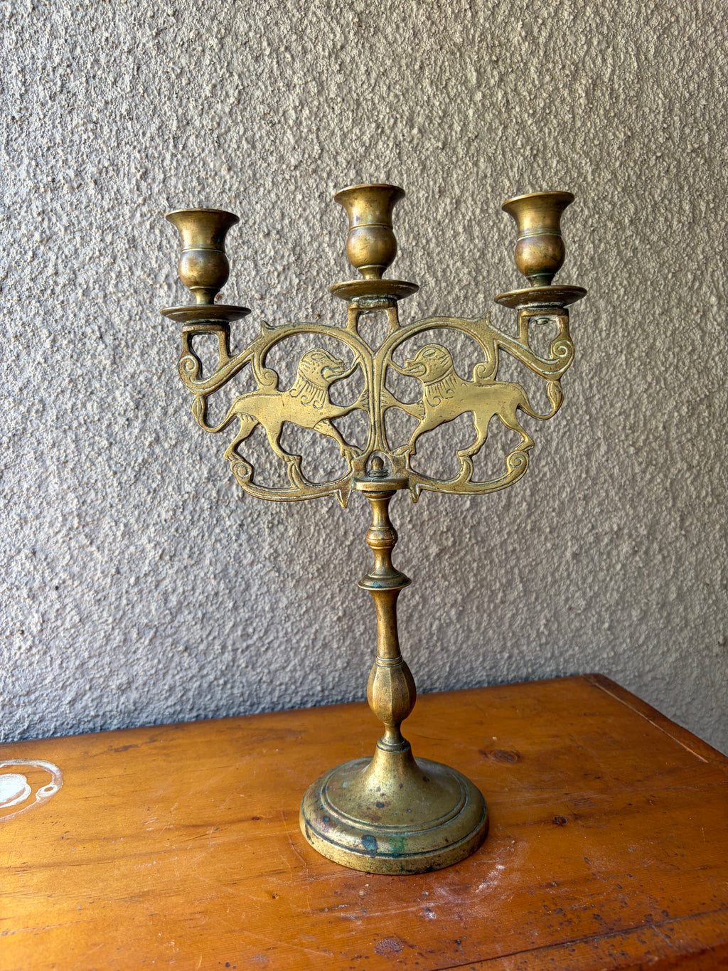 double lions of judah brass candelabra
