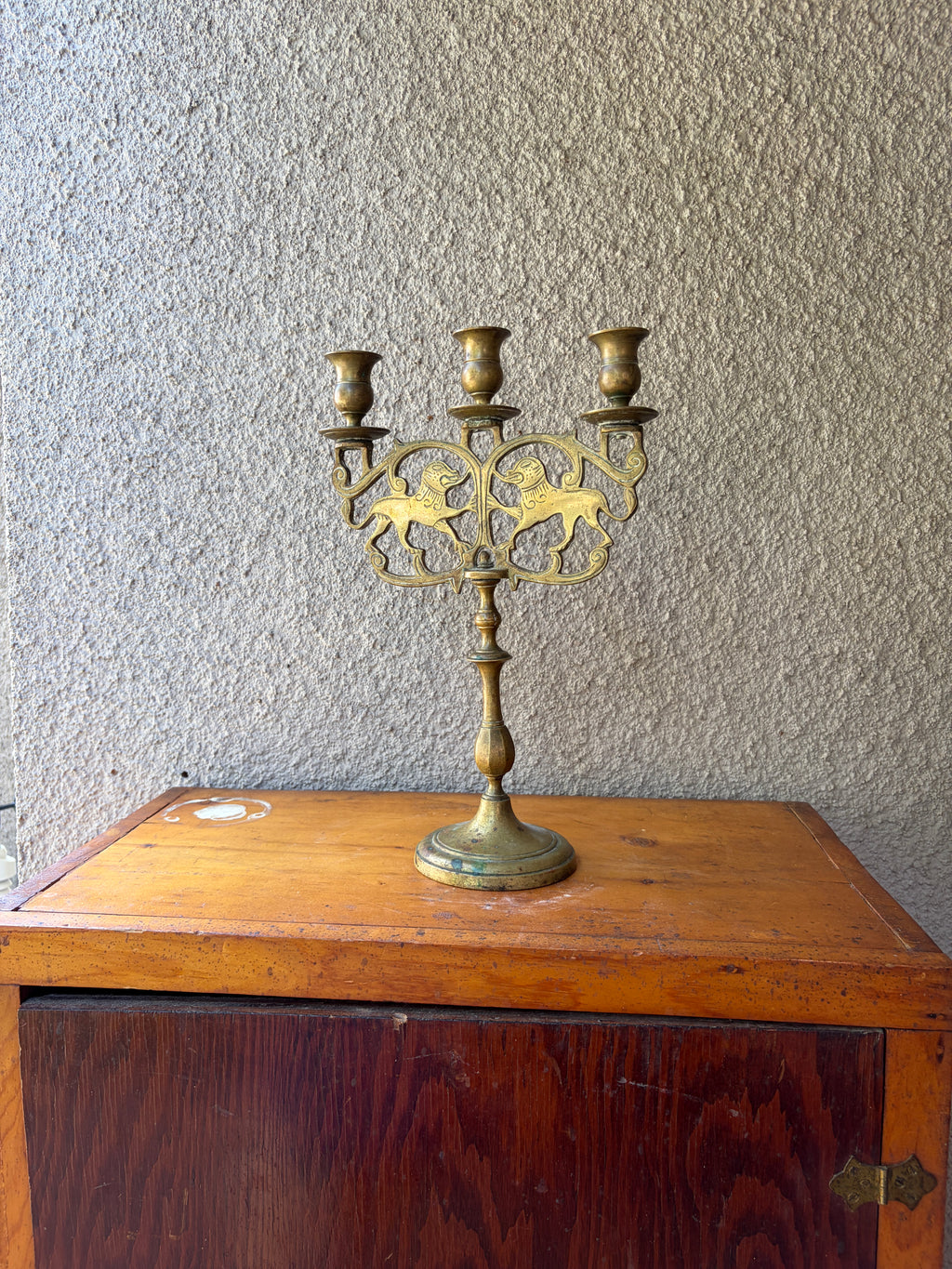 double lions of judah brass candelabra