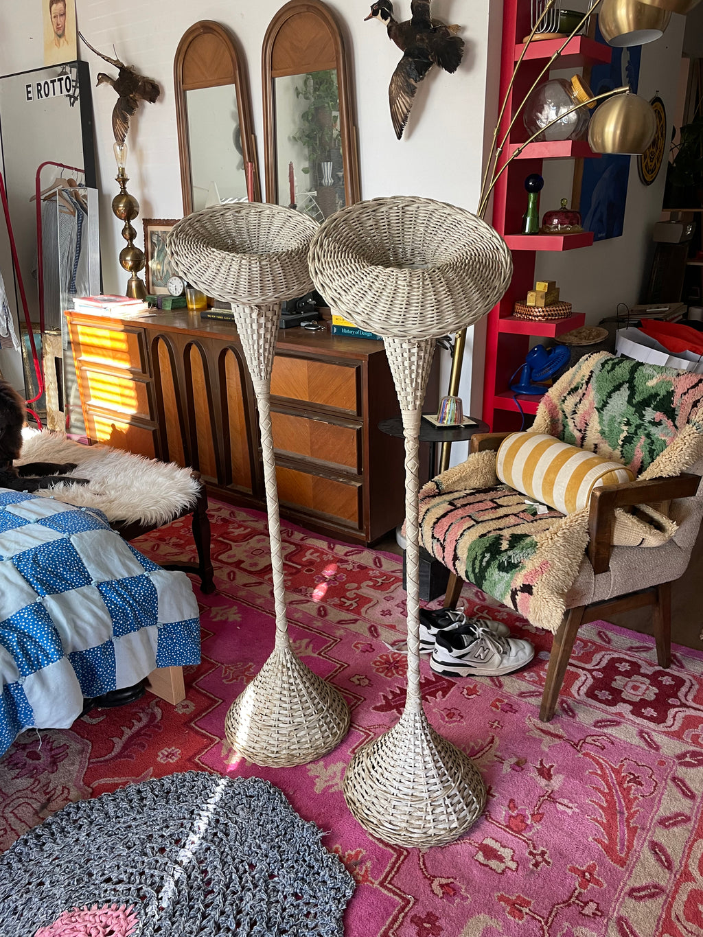 1970's sculptural italian rattan planters