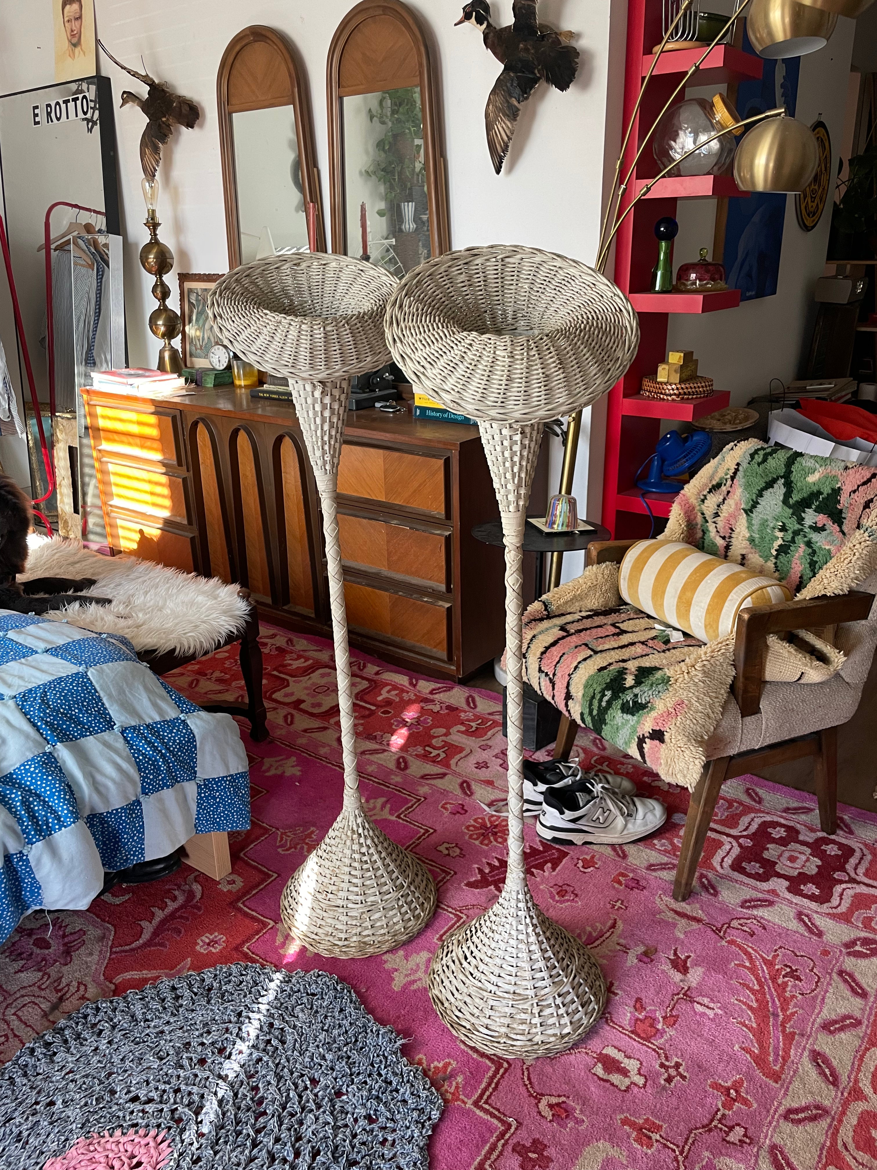 1970's sculptural italian rattan planters