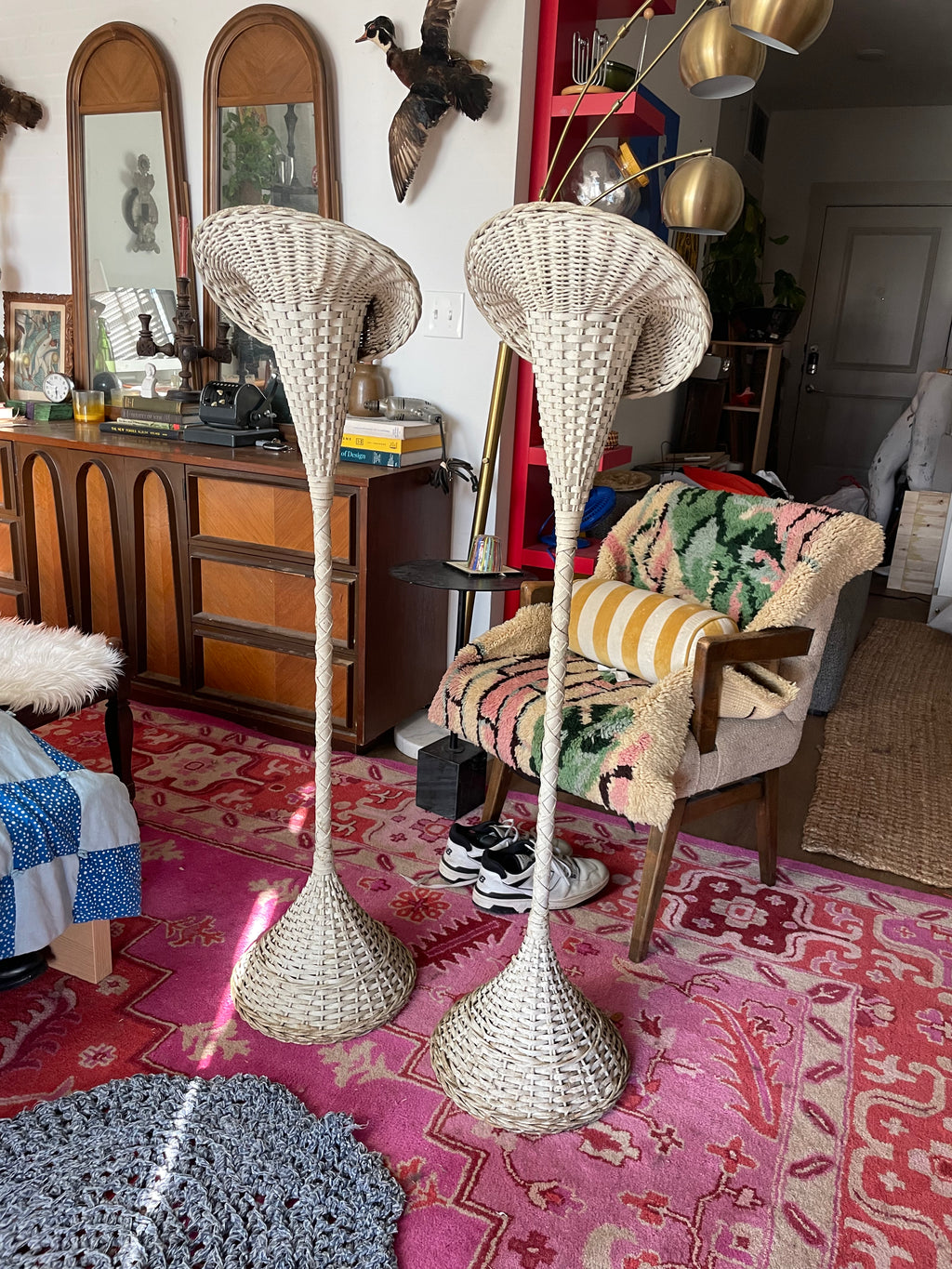 1970's sculptural italian rattan planters