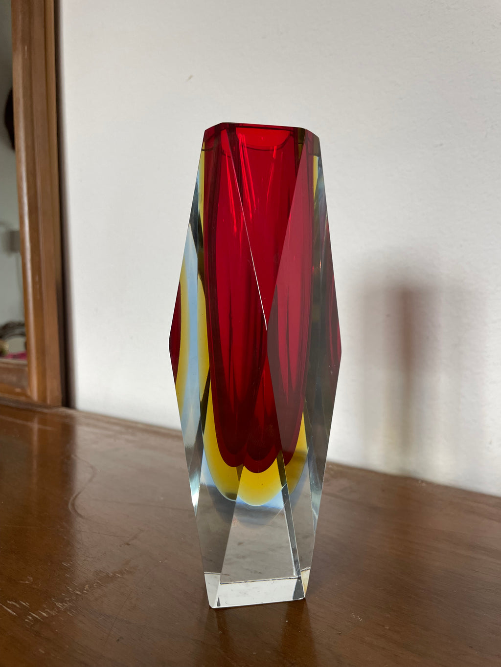 murano sommerso faceted vase in ruby and amber