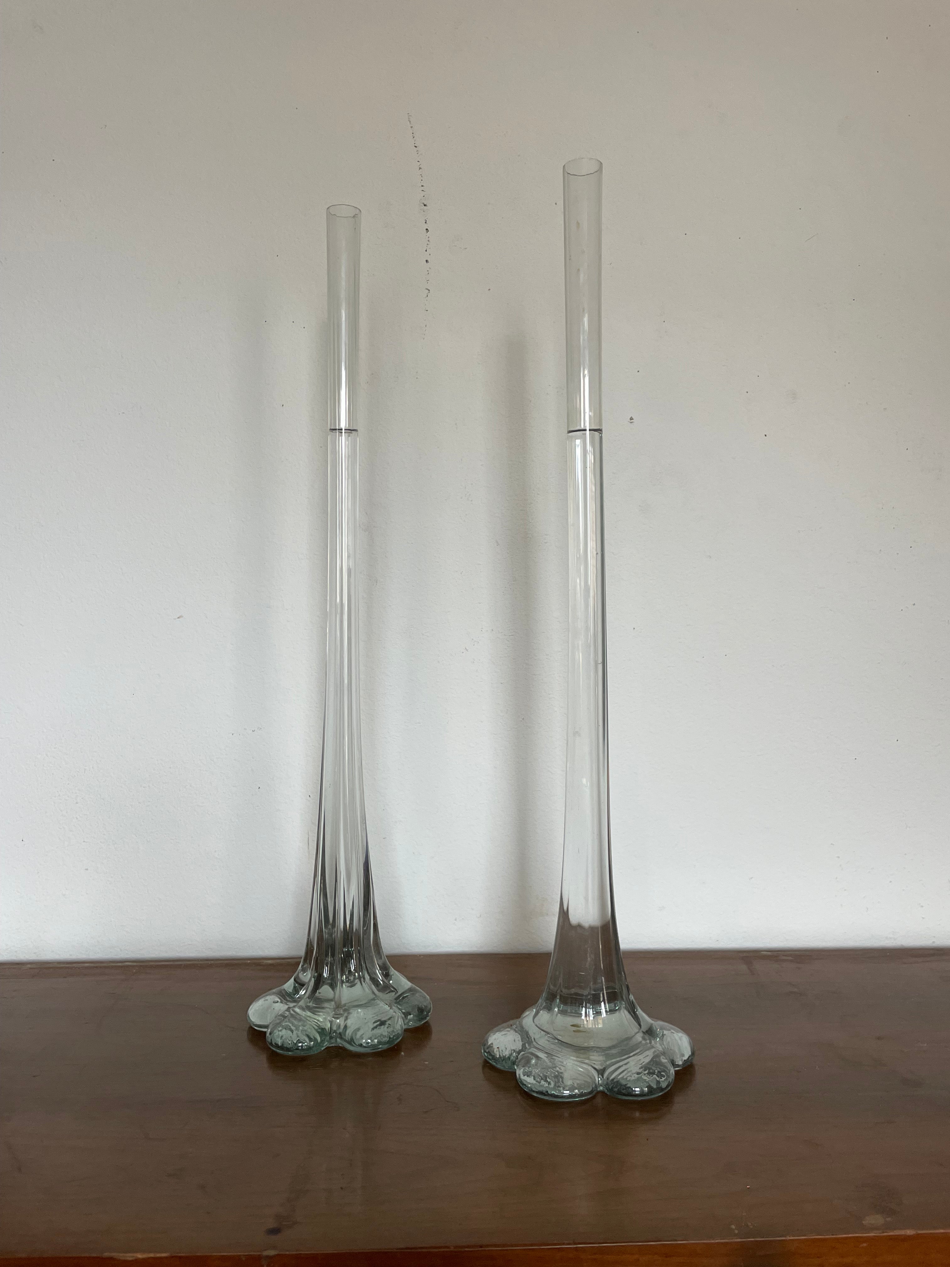 pair of 28 inch handblown bud vases