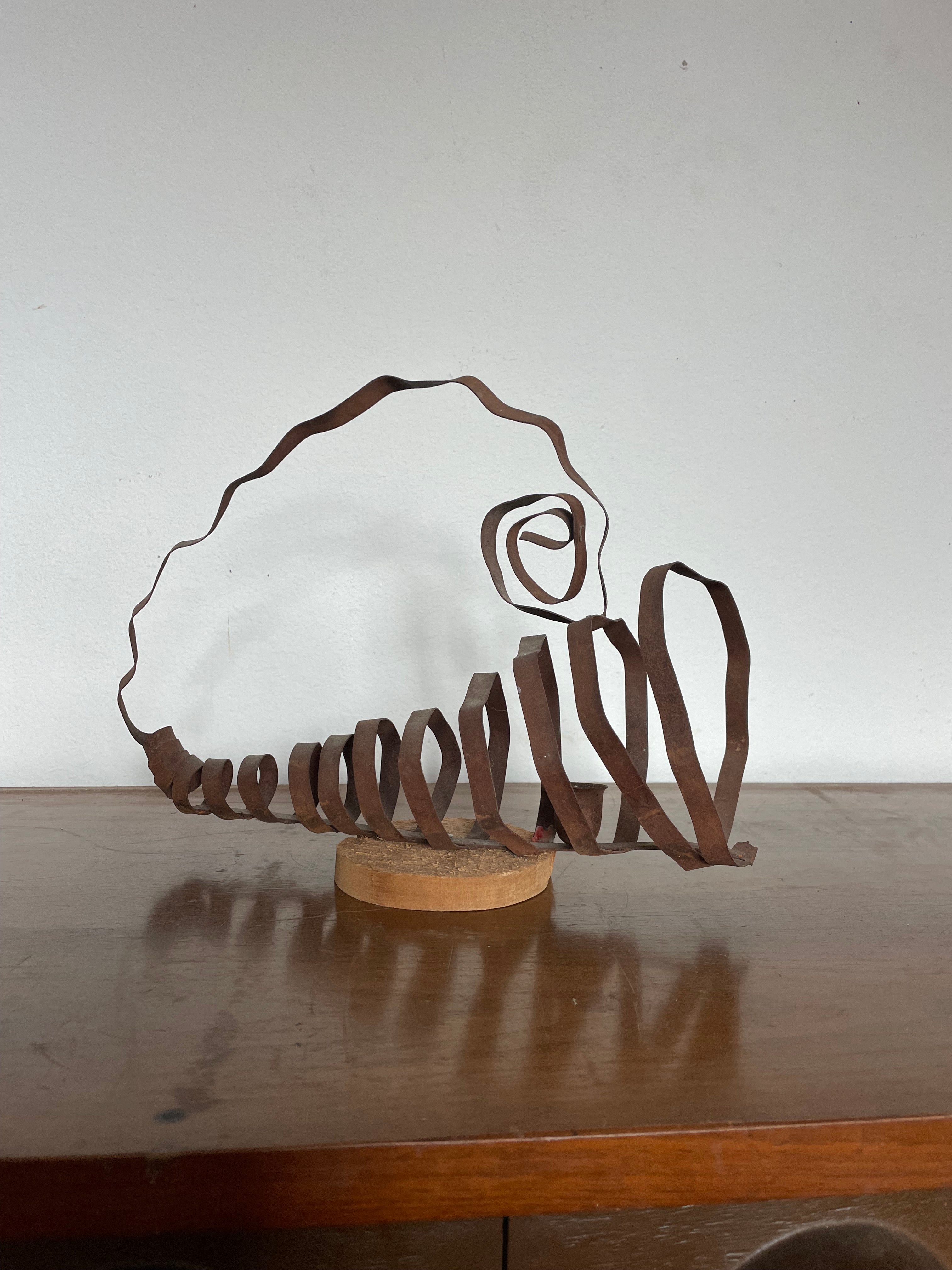 "weird girl" rusted tin sculpture candlestick