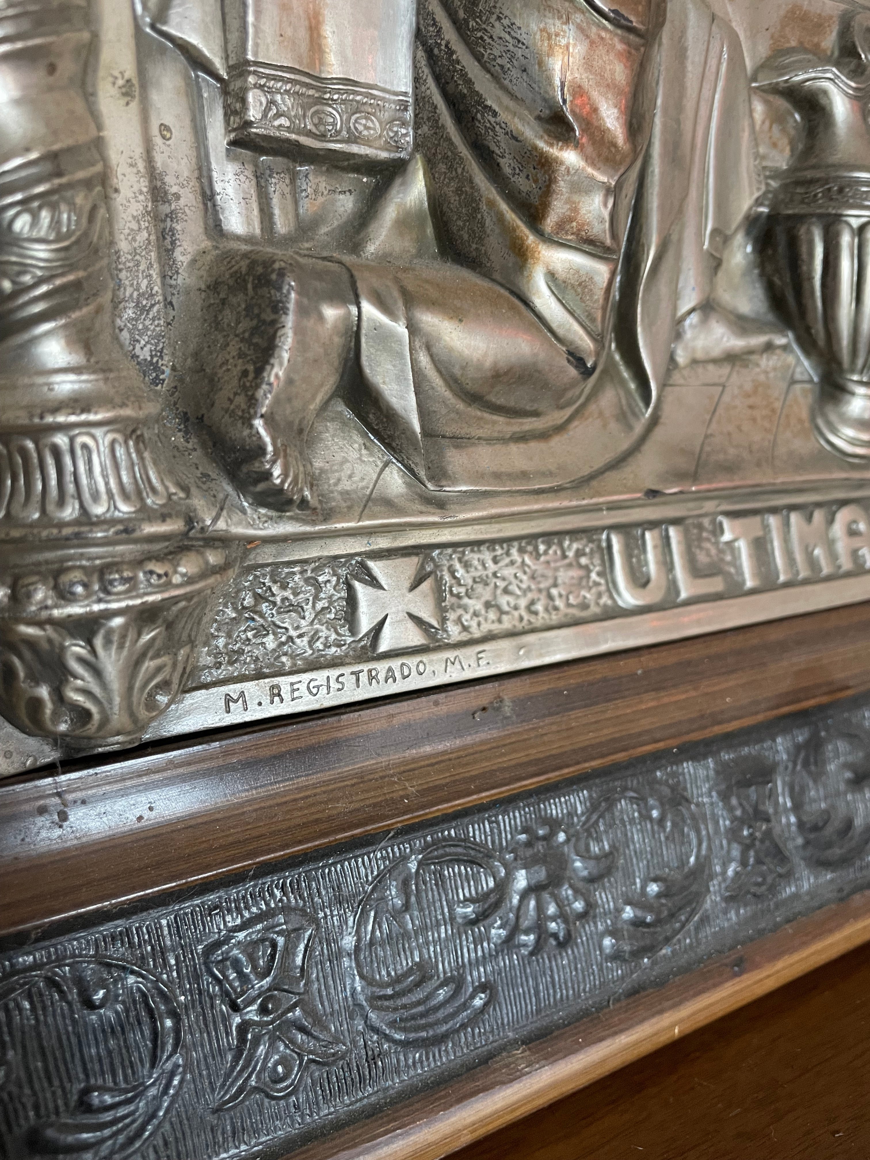 spanish last supper metal carving framed