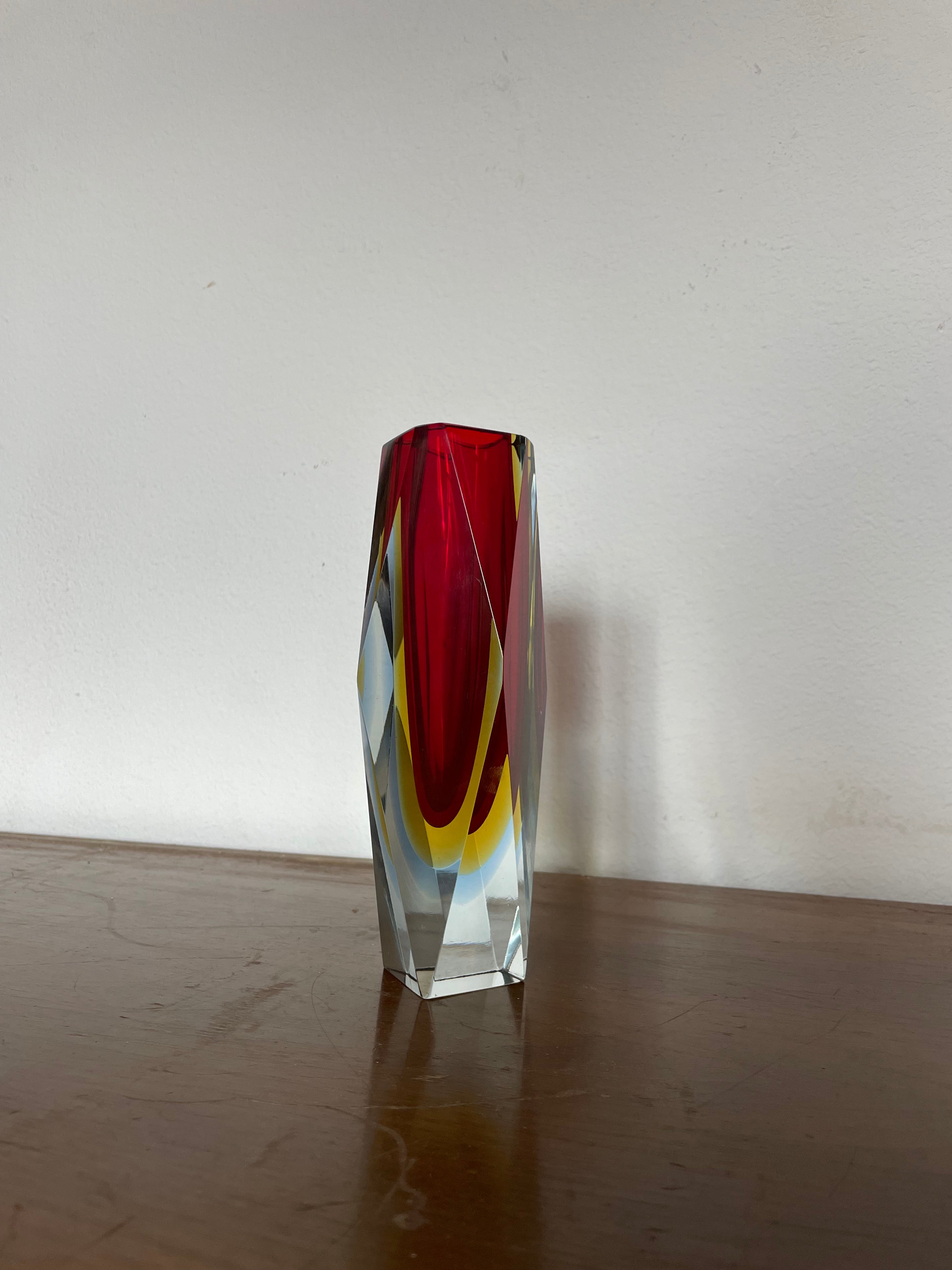 murano sommerso faceted vase in ruby and amber