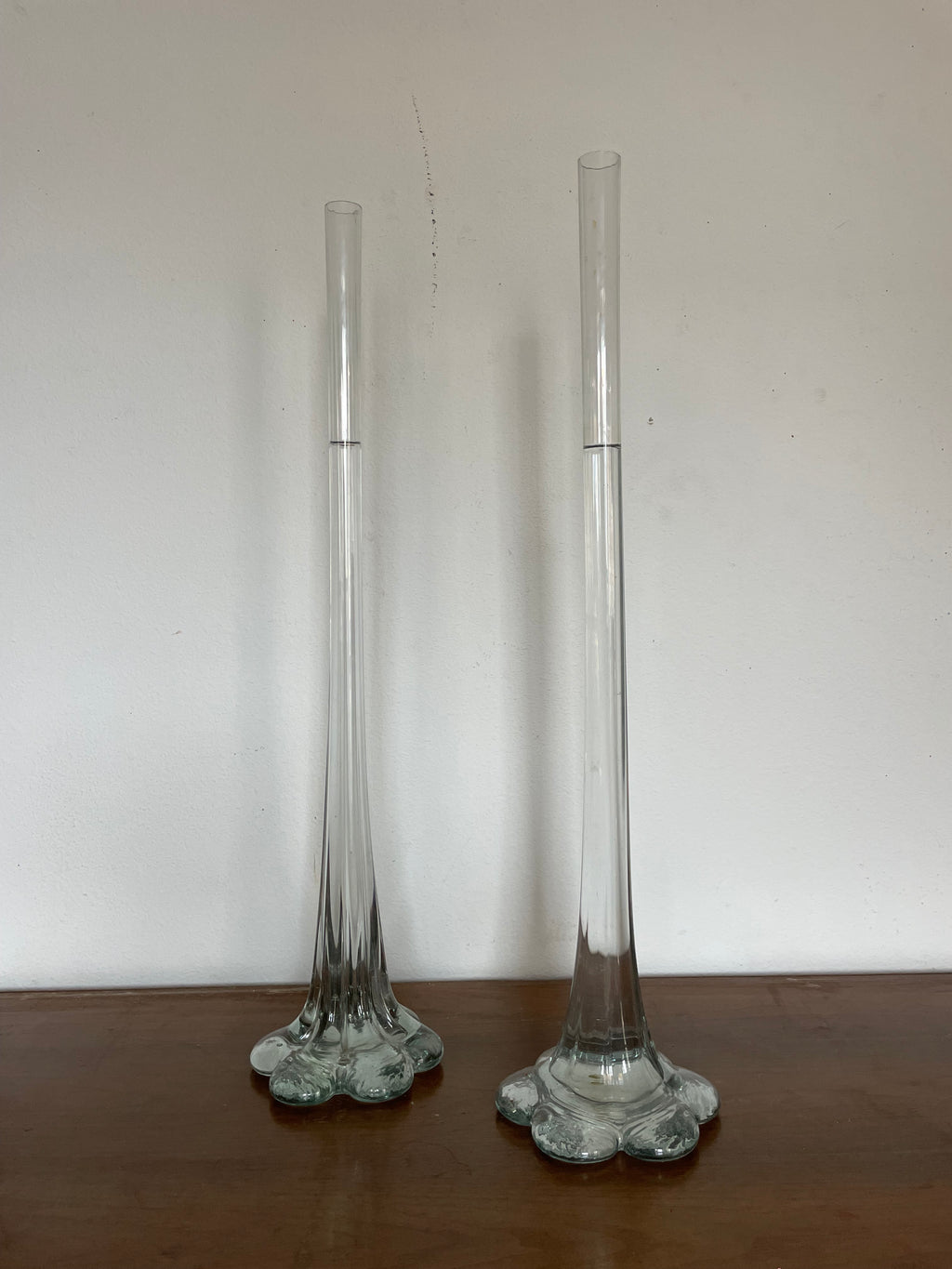 pair of 28 inch handblown bud vases