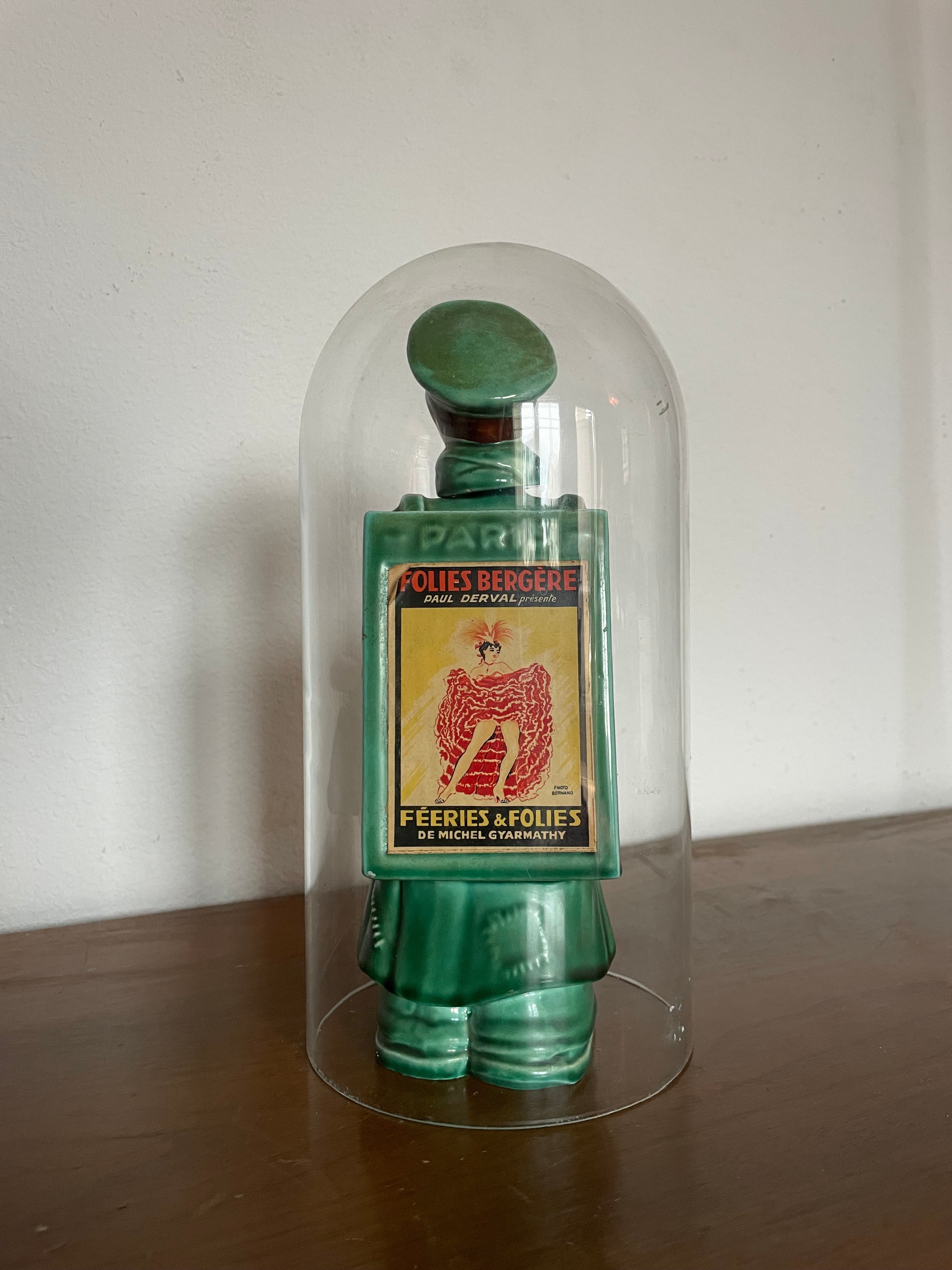 50's parisian ceramic liquor bottle in bell glass