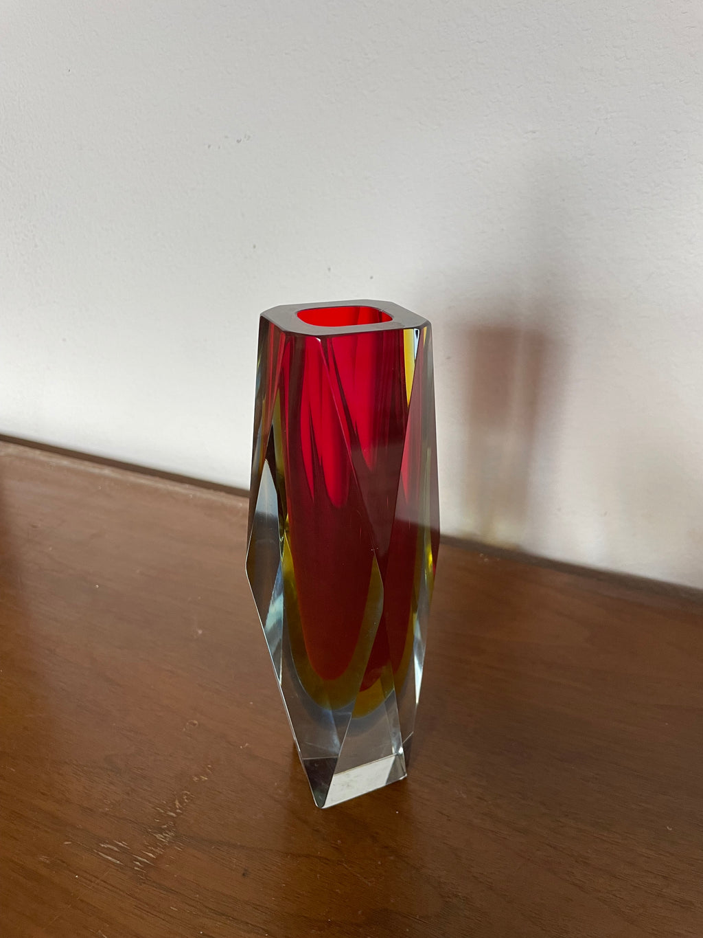 murano sommerso faceted vase in ruby and amber