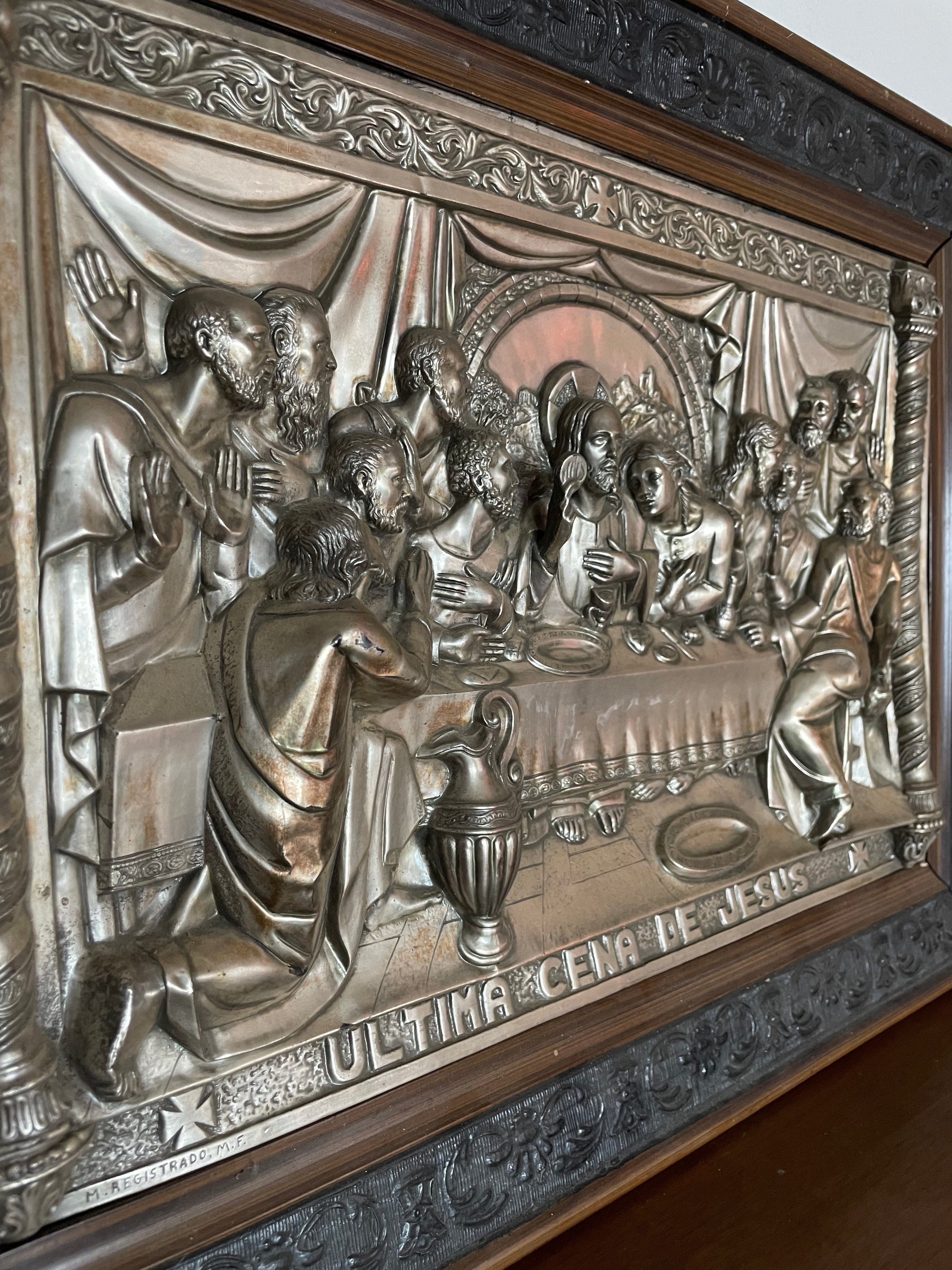 spanish last supper metal carving framed