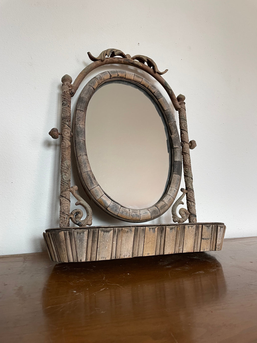 turn of the century vanity mirror with shelf bed