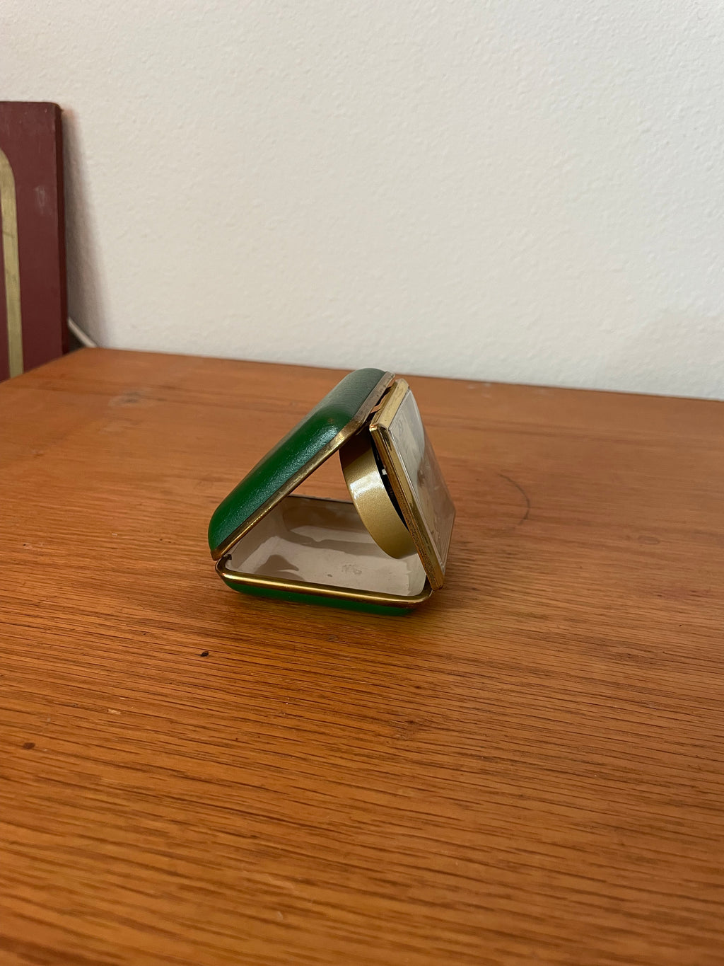 1960's german wind up traveling alarm clock emerald green